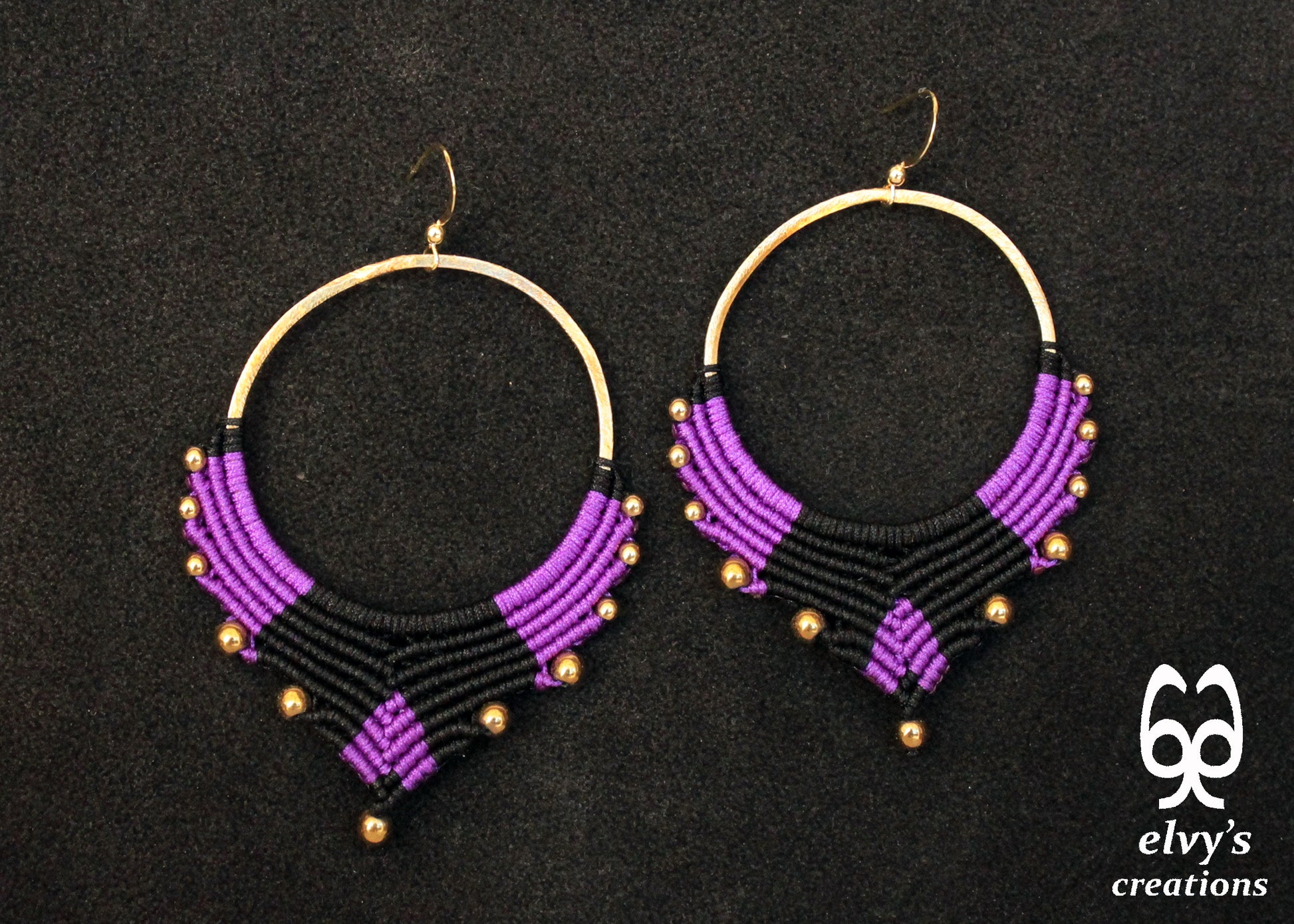 Handmade Gold Macrame Earrings, Dangle Hematite Gemstone Beads Earrings, Birthday Gift for Women