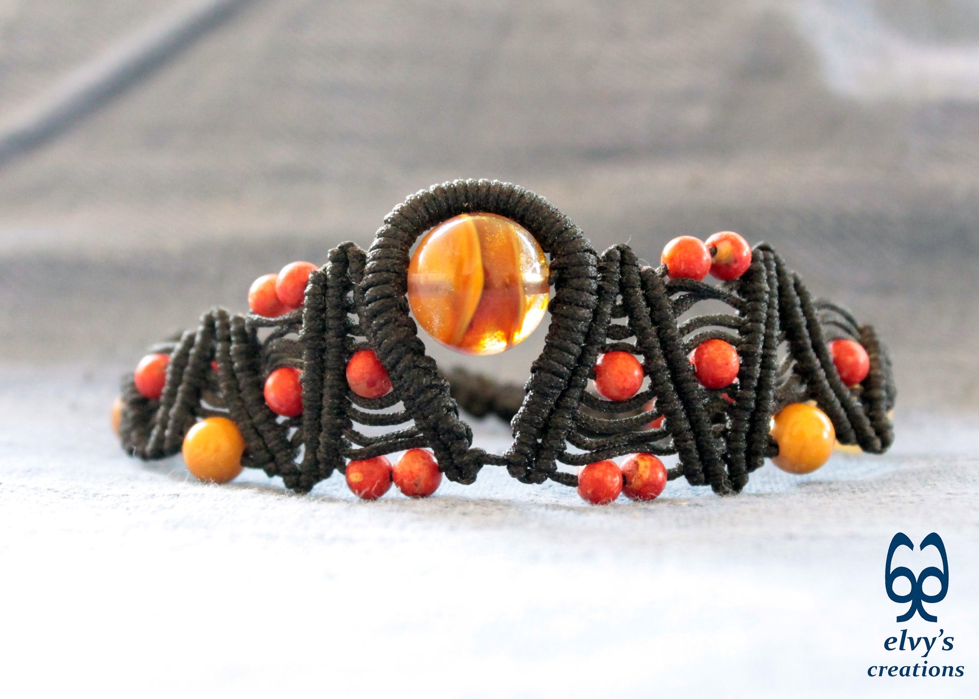 Handmade Macrame Bracelet, Gemstone Beaded Cuff, Unique Birthday Gift for Women