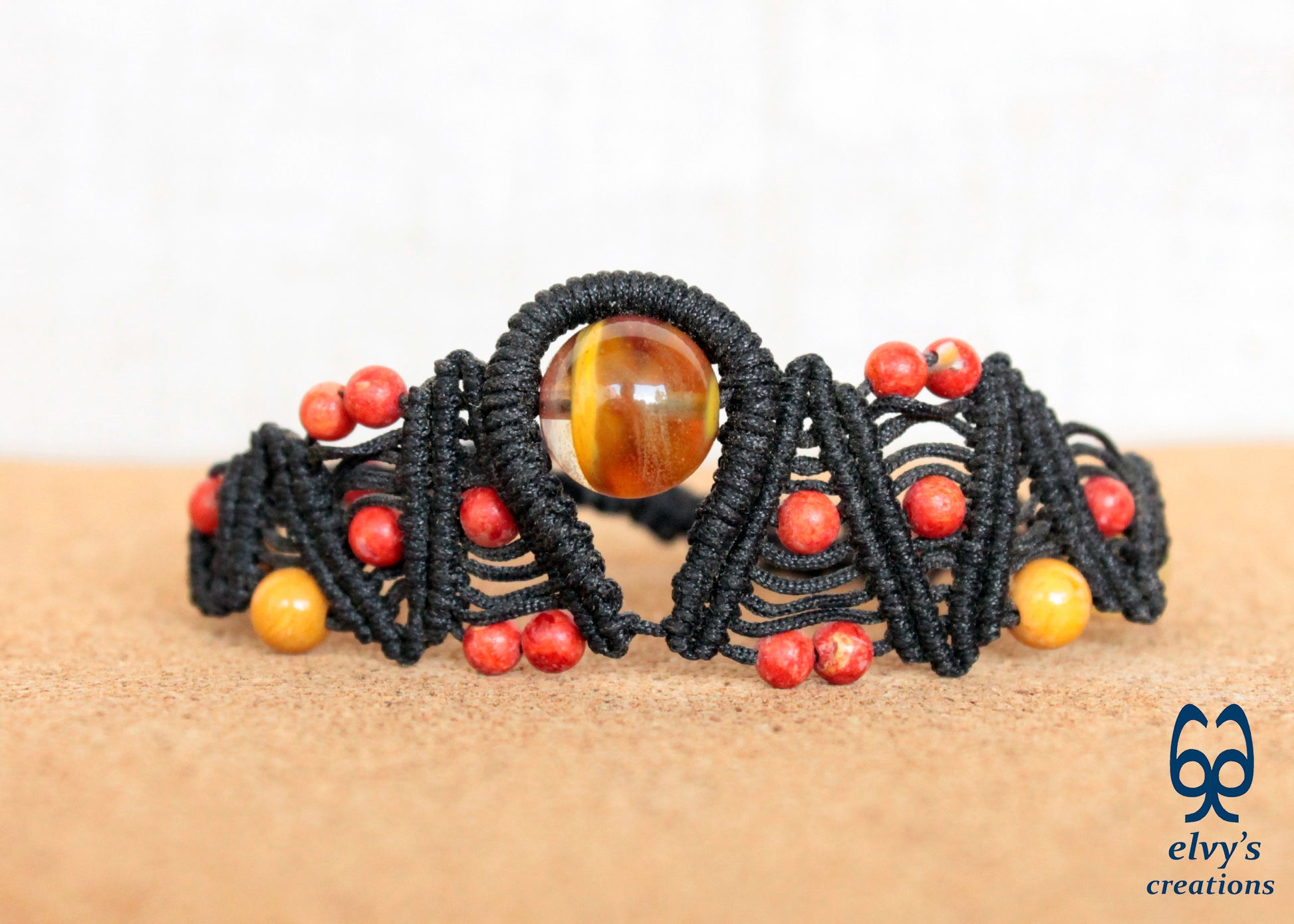 Handmade Macrame Bracelet, Gemstone Beaded Cuff, Unique Birthday Gift for Women