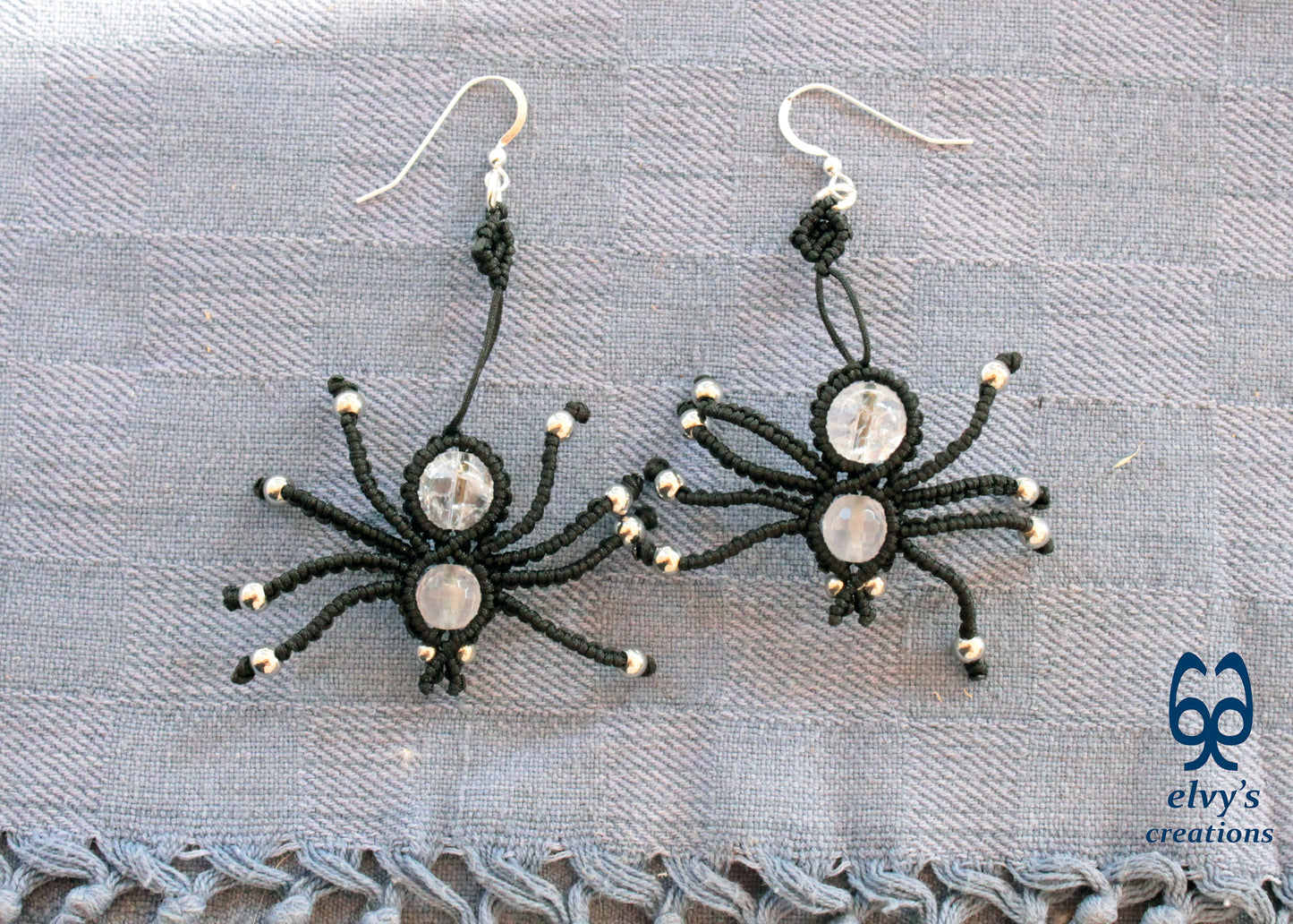 Handmade Silver Macrame Earrings, Crystal Handmade Jewelry, Birthday Gift for Women