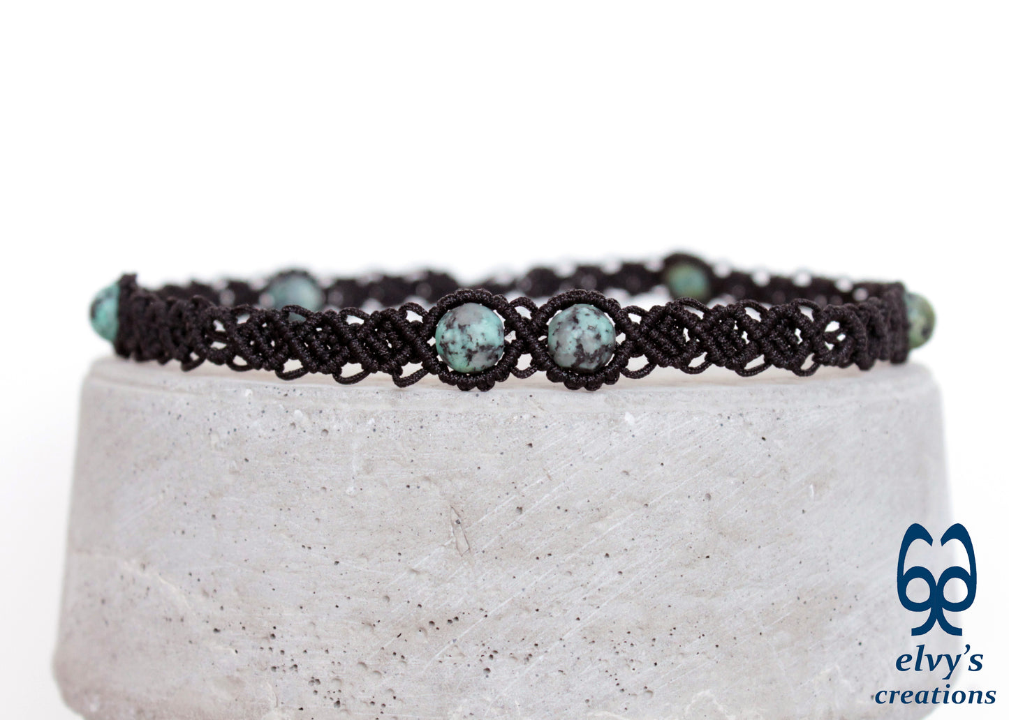 Black Macrame Choker With Turquoise Gemstones Beaded Adjustable Necklace for Women