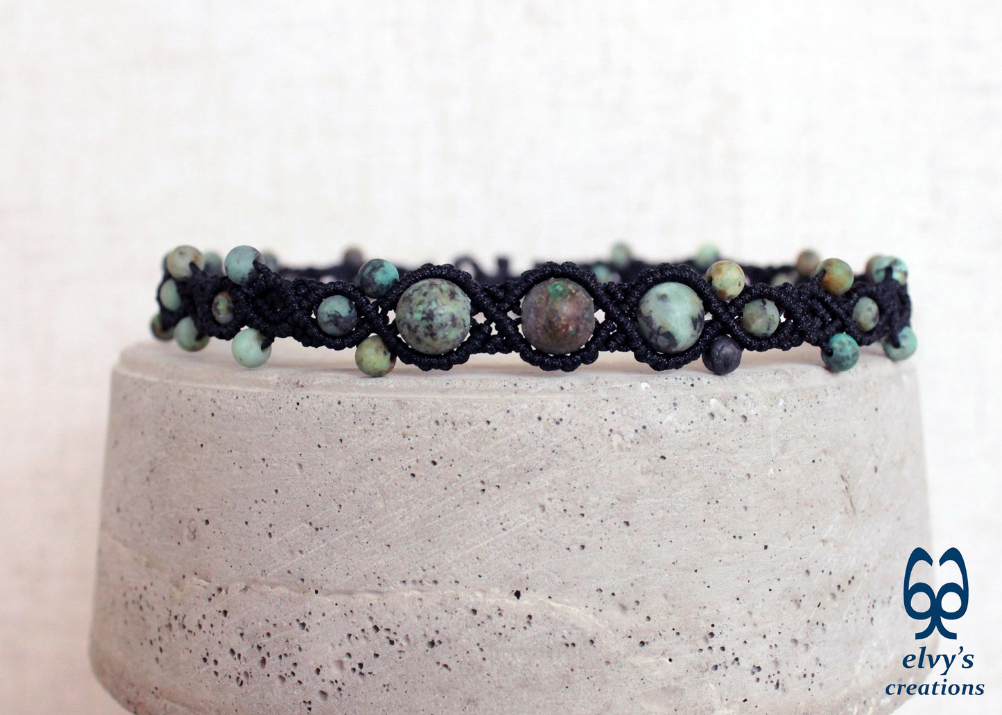 Turquoise Macrame Necklace, Beaded Macrame Choker, Unique Birthday Gift for Women