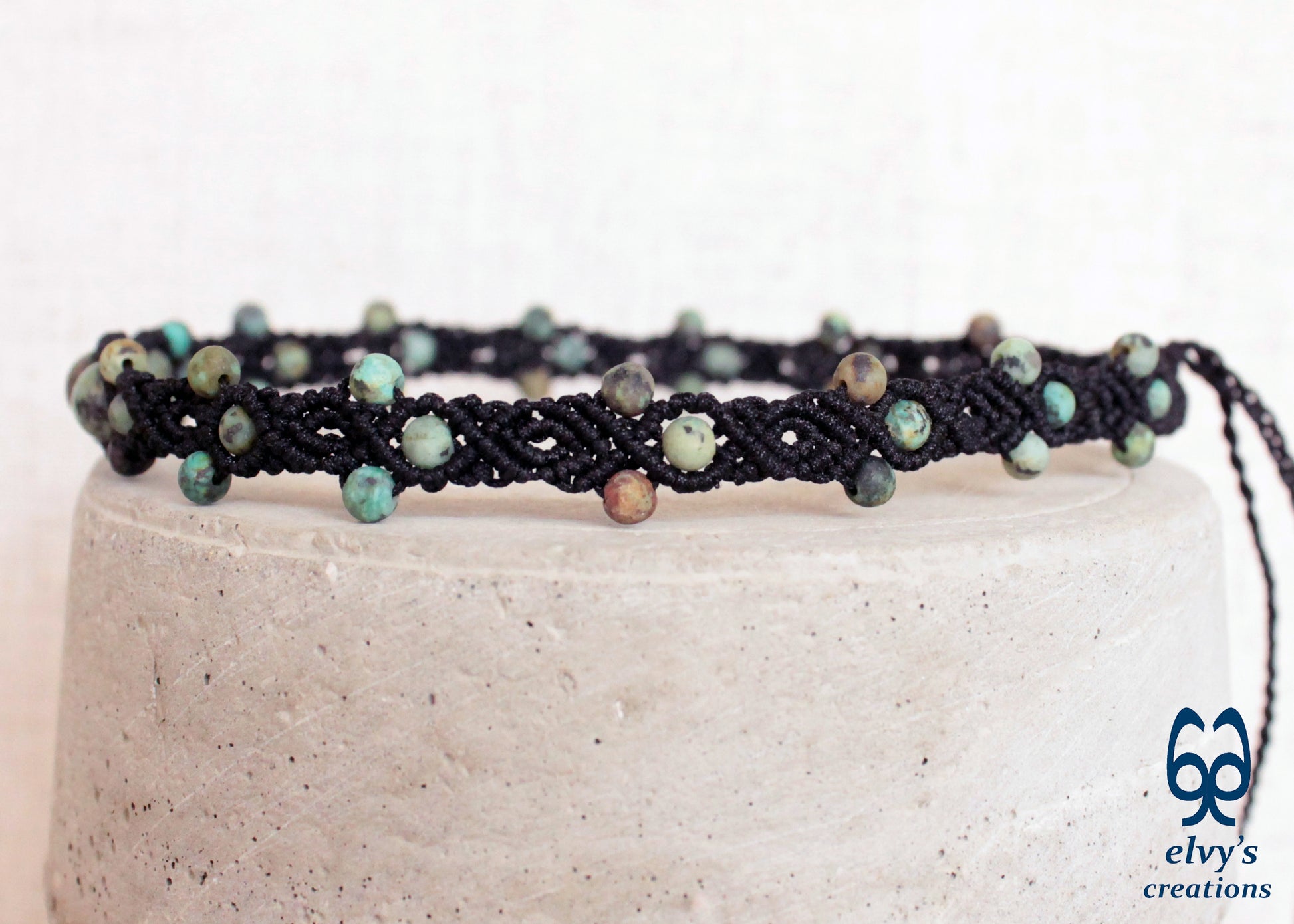 Turquoise Macrame Necklace, Beaded Macrame Choker, Unique Birthday Gift for Women