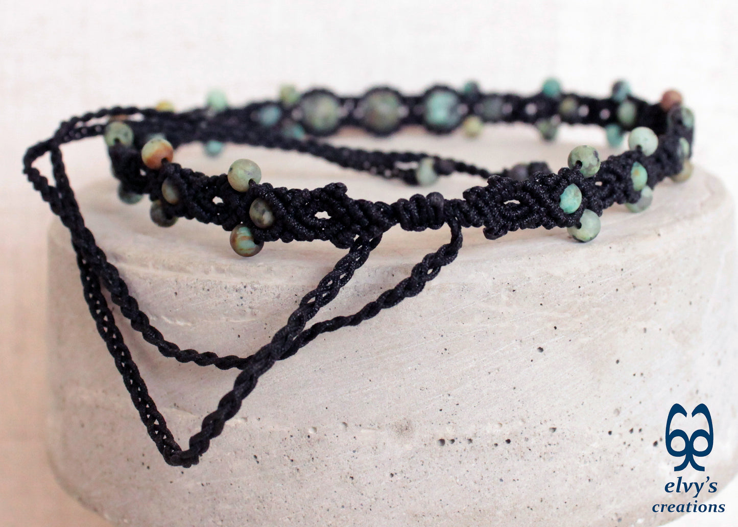 Turquoise Macrame Necklace, Beaded Macrame Choker, Unique Birthday Gift for Women