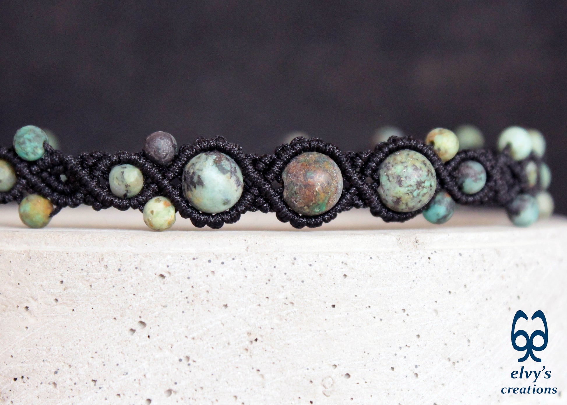 Turquoise Macrame Necklace, Beaded Macrame Choker, Unique Birthday Gift for Women