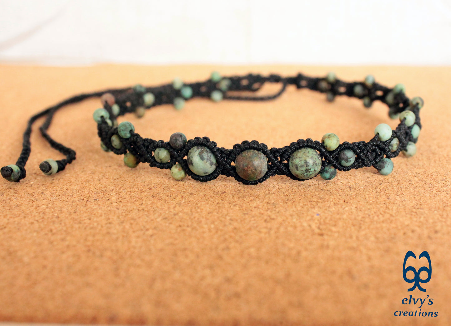 Turquoise Macrame Necklace, Beaded Macrame Choker, Unique Birthday Gift for Women