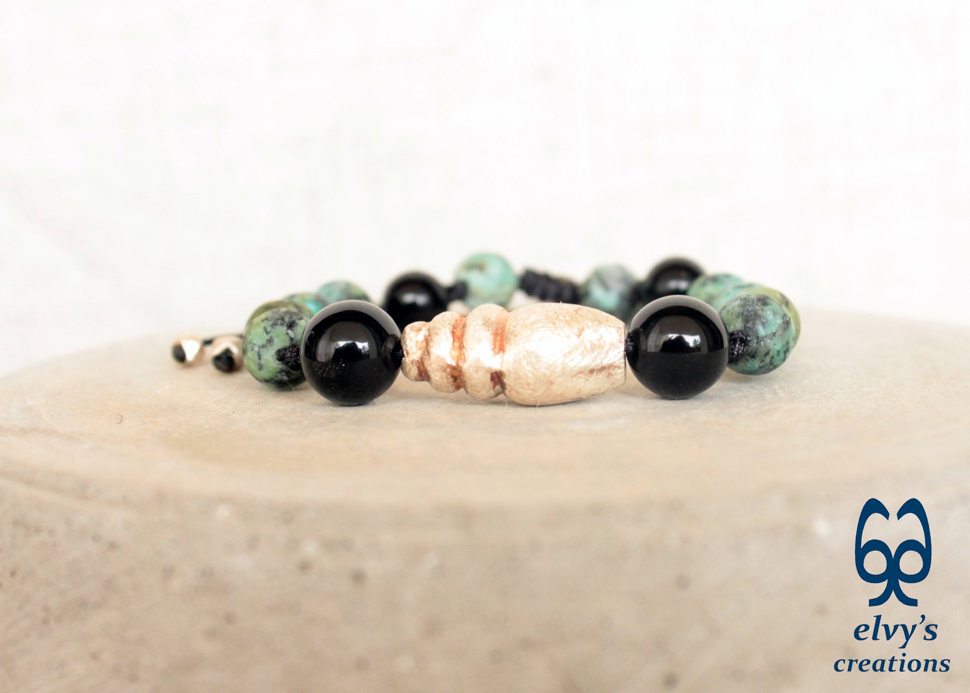 Black Macrame Bracelet with Turquoise with Onyx macrame silver beaded bracelet