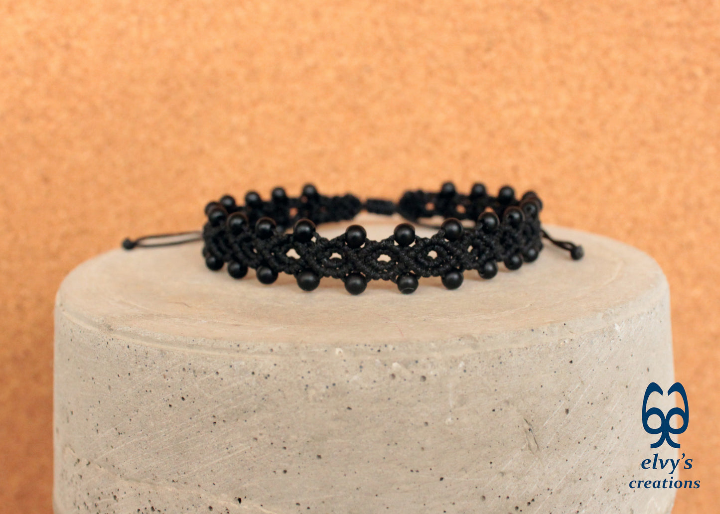 Handmade Macrame Bracelet,Black Onyx Gemstone Beaded Cuff, Unique Birthday Gift for Women or Men
