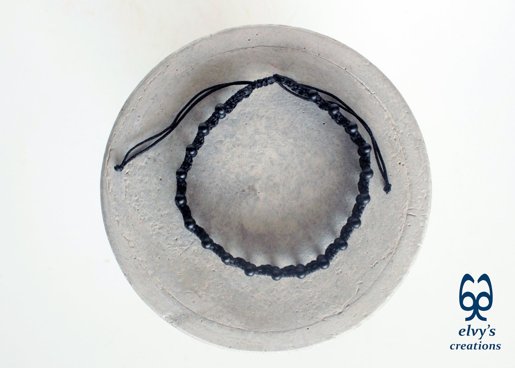 Handmade Macrame Bracelet,Black Onyx Gemstone Beaded Cuff, Unique Birthday Gift for Women or Men