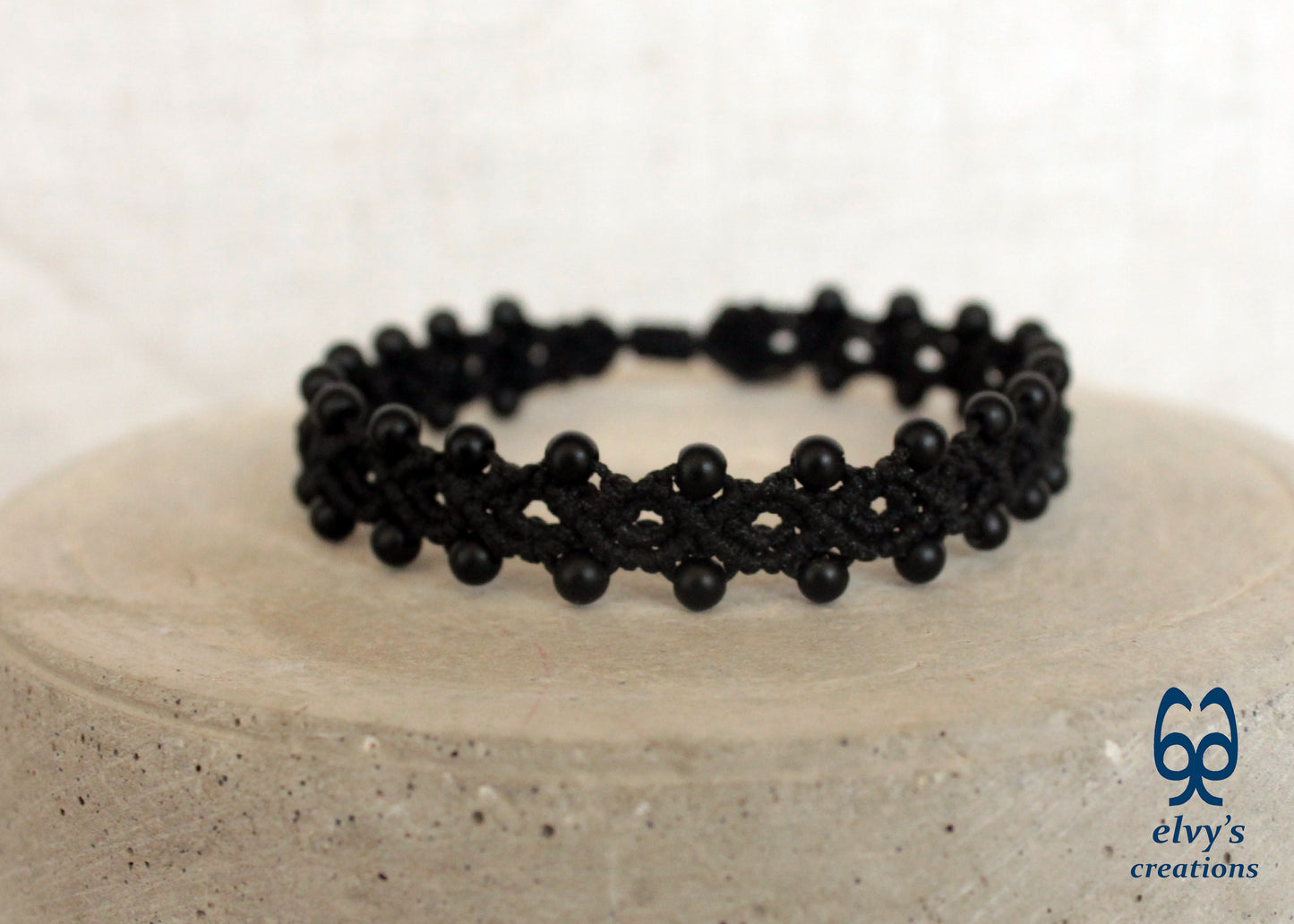 Handmade Macrame Bracelet,Black Onyx Gemstone Beaded Cuff, Unique Birthday Gift for Women or Men