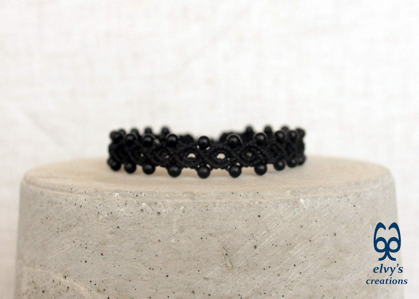 Handmade Macrame Bracelet,Black Onyx Gemstone Beaded Cuff, Unique Birthday Gift for Women or Men