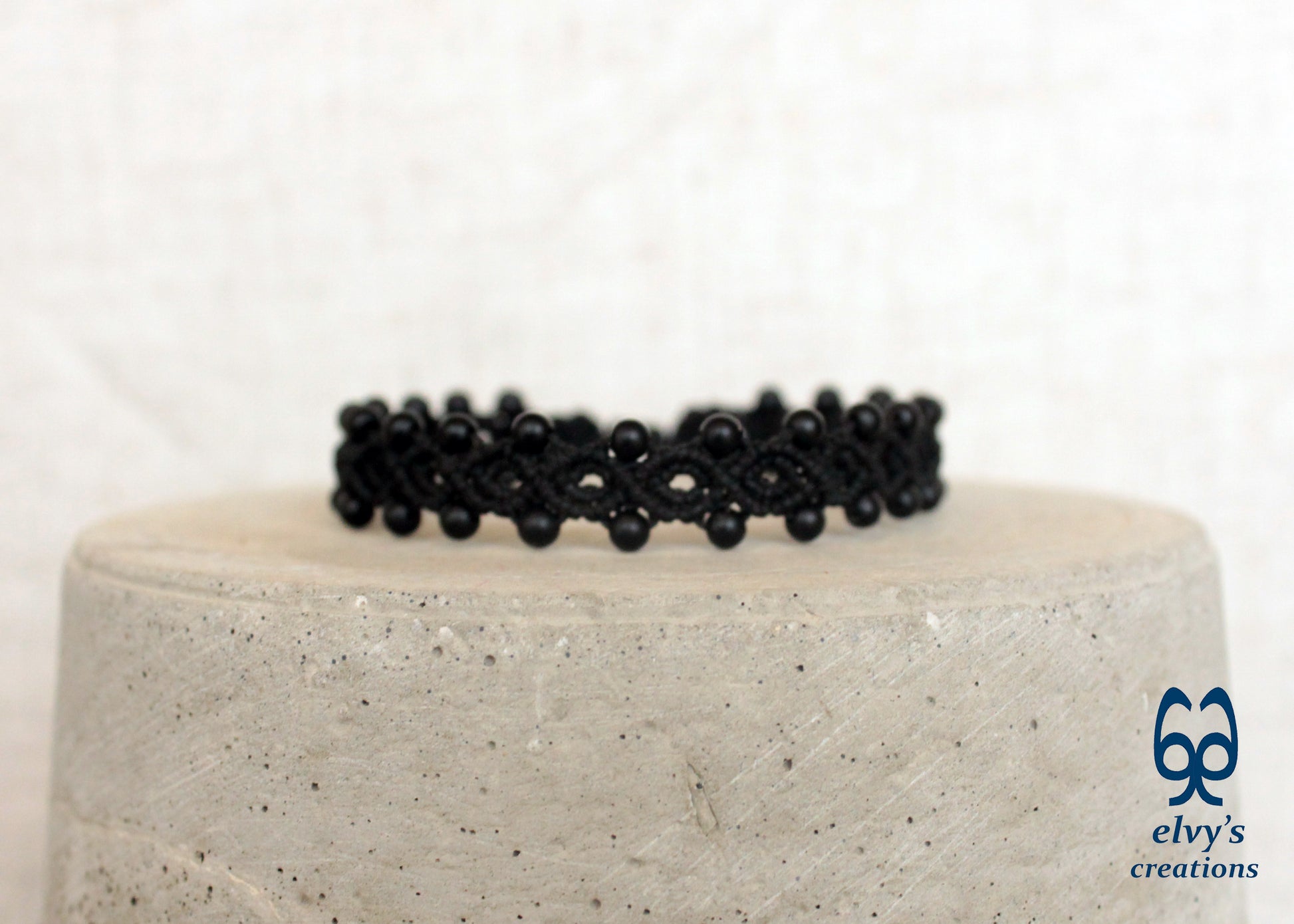Handmade Macrame Bracelet,Black Onyx Gemstone Beaded Cuff, Unique Birthday Gift for Women or Men