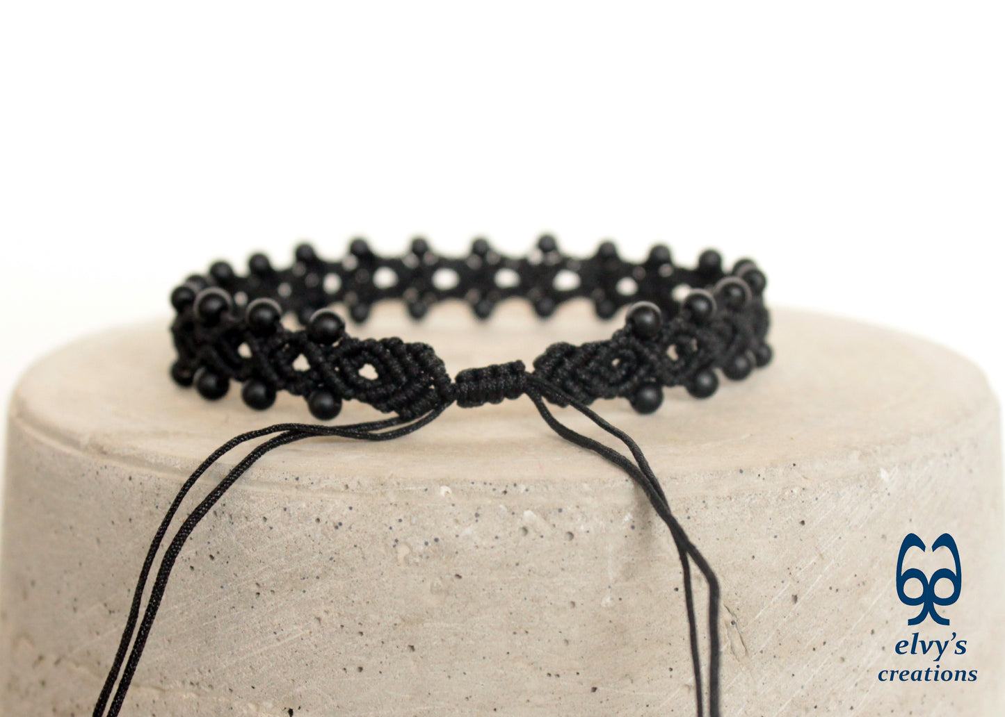 Handmade Macrame Bracelet,Black Onyx Gemstone Beaded Cuff, Unique Birthday Gift for Women or Men