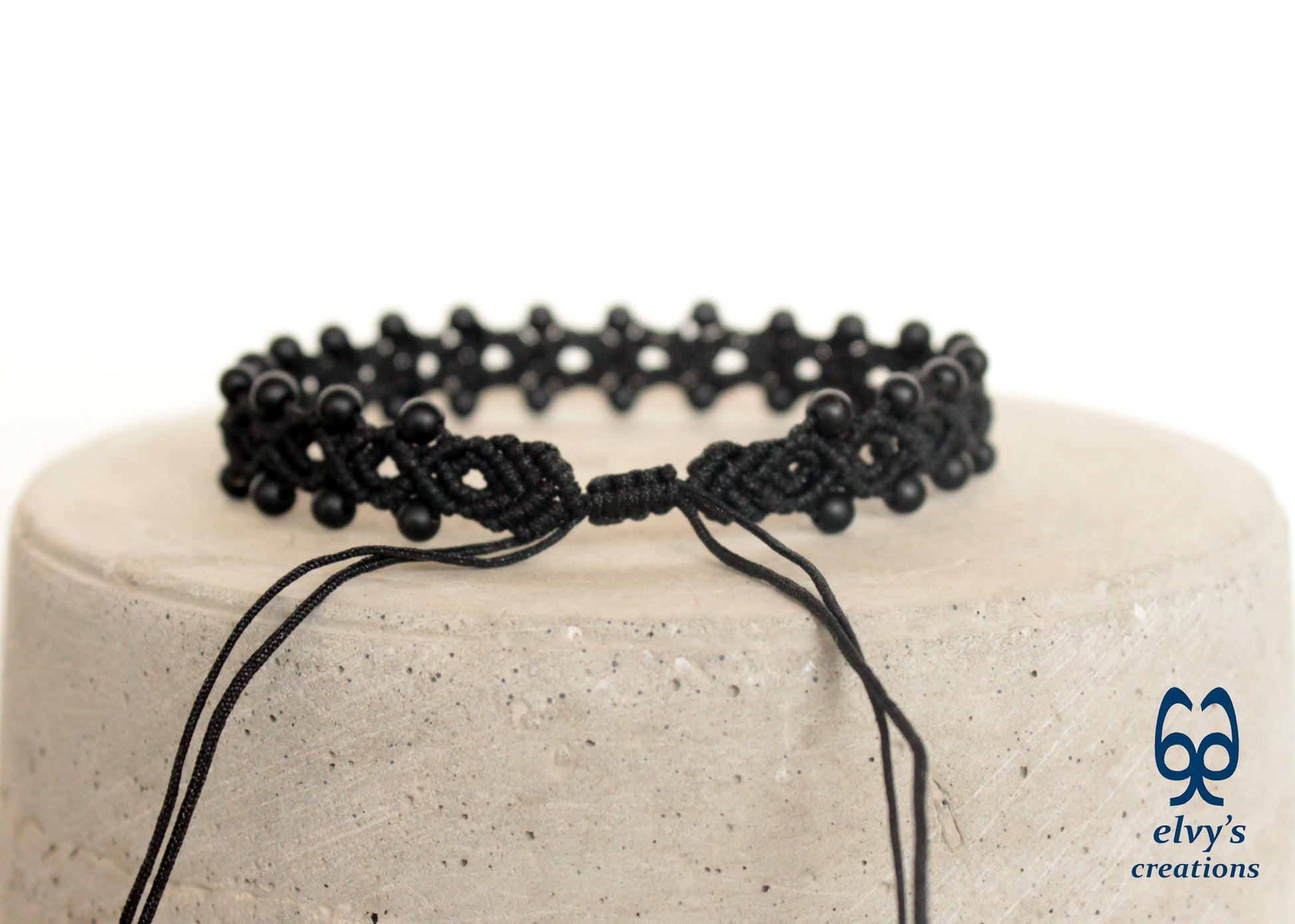 Handmade Macrame Bracelet,Black Onyx Gemstone Beaded Cuff, Unique Birthday Gift for Women or Men