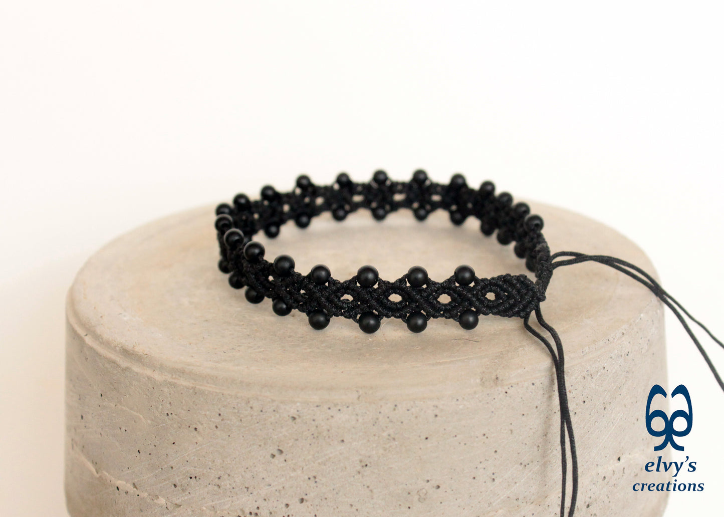 Handmade Macrame Bracelet,Black Onyx Gemstone Beaded Cuff, Unique Birthday Gift for Women or Men