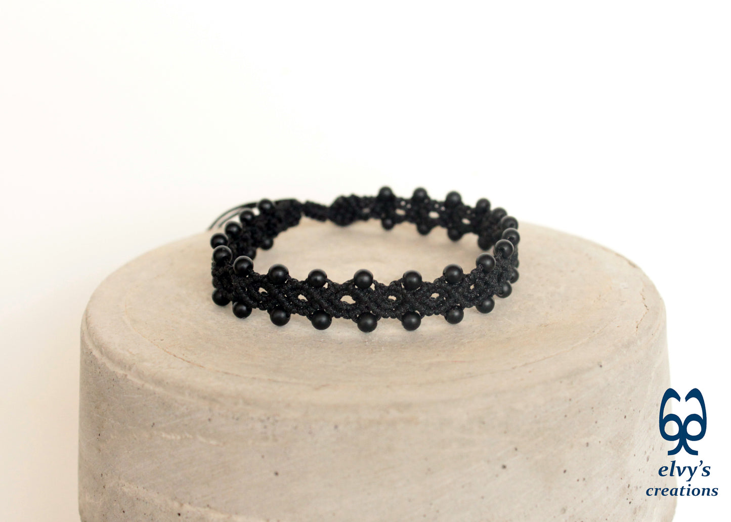 Handmade Macrame Bracelet,Black Onyx Gemstone Beaded Cuff, Unique Birthday Gift for Women or Men