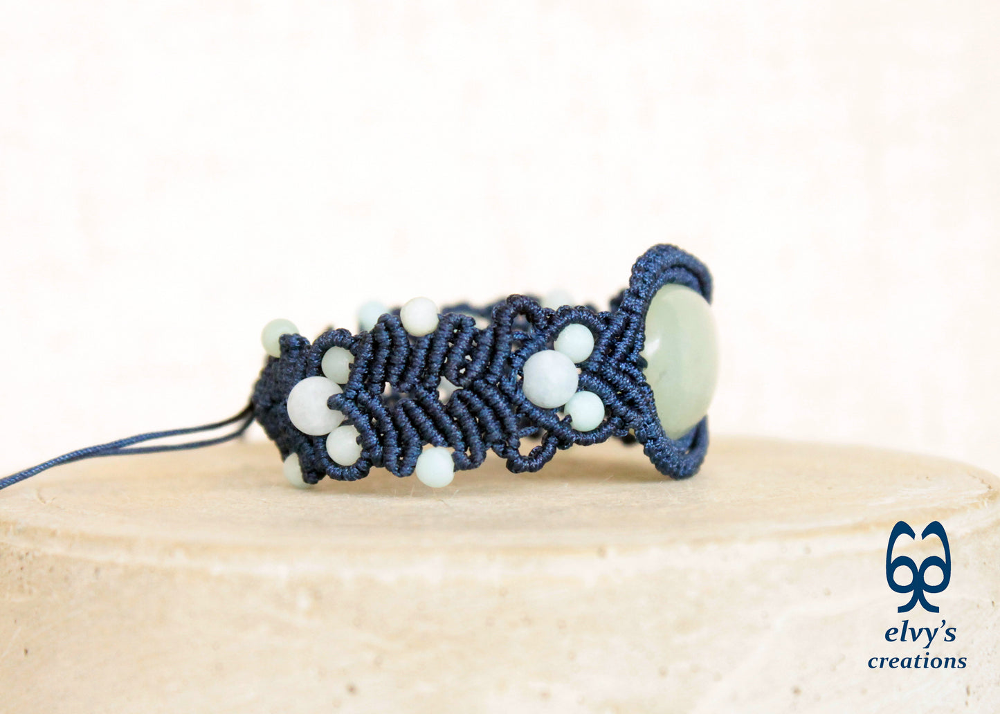 Blue Macrame Bracelet with Amazonite Gemstone Adjustable Unique Birthday Gift for Women