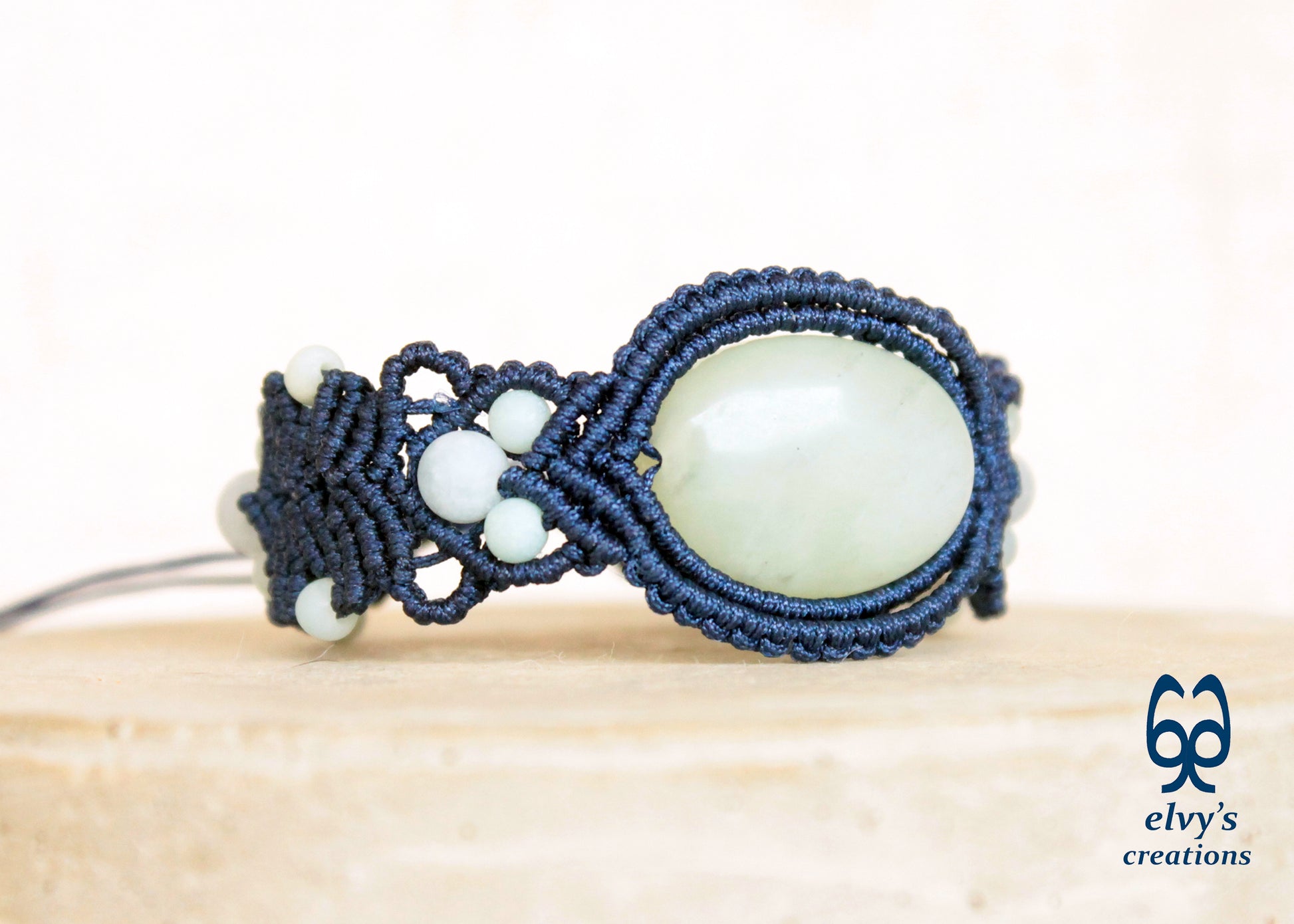 Blue Macrame Bracelet with Amazonite Gemstone Adjustable Unique Birthday Gift for Women