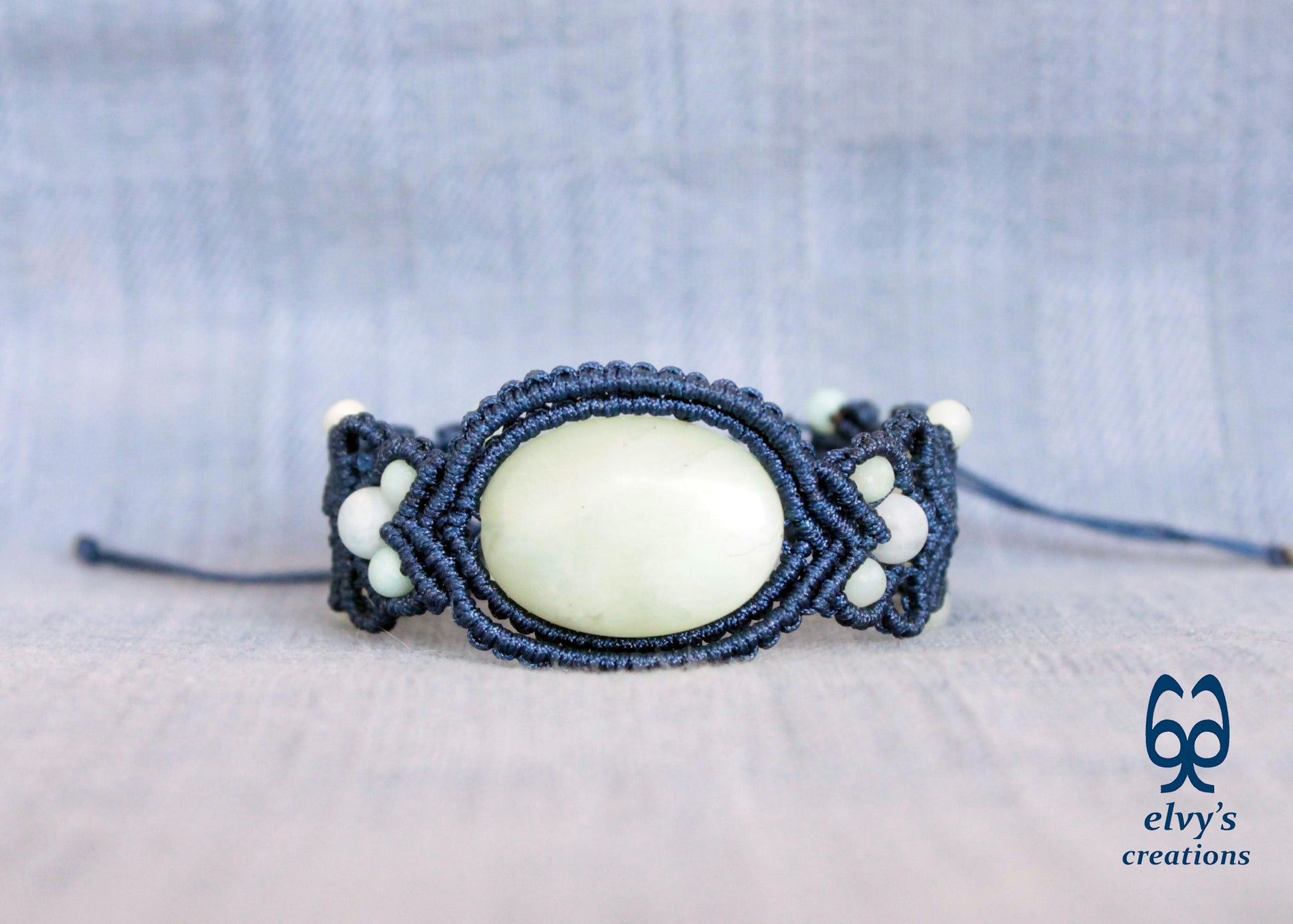 Blue Macrame Bracelet with Amazonite Gemstone Adjustable Unique Birthday Gift for Women