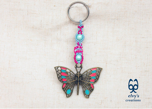 Handmade Macrame Key Chain, Butterfly Key Chain, Housewarming Gift, Small Gift for Woman and Man