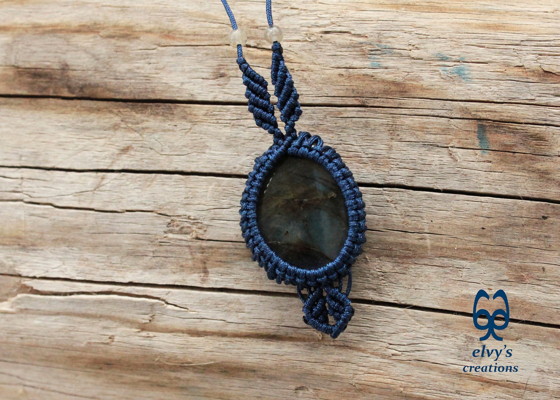 Blue Macrame Necklace Labradorite Pendant Lace Macrame Wrapped Gemstone