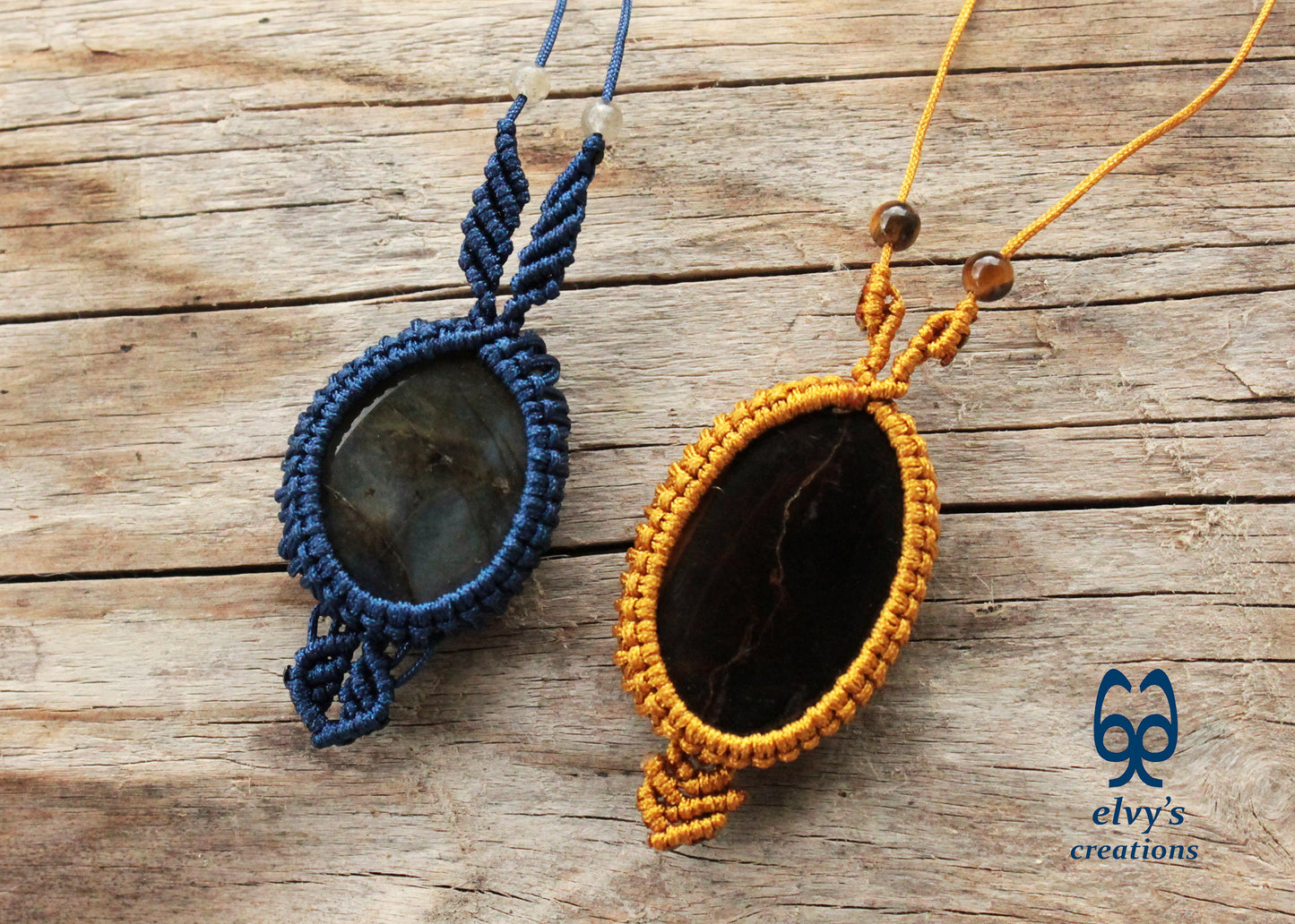 Blue Macrame Necklace Labradorite Pendant Lace Macrame Wrapped Gemstone