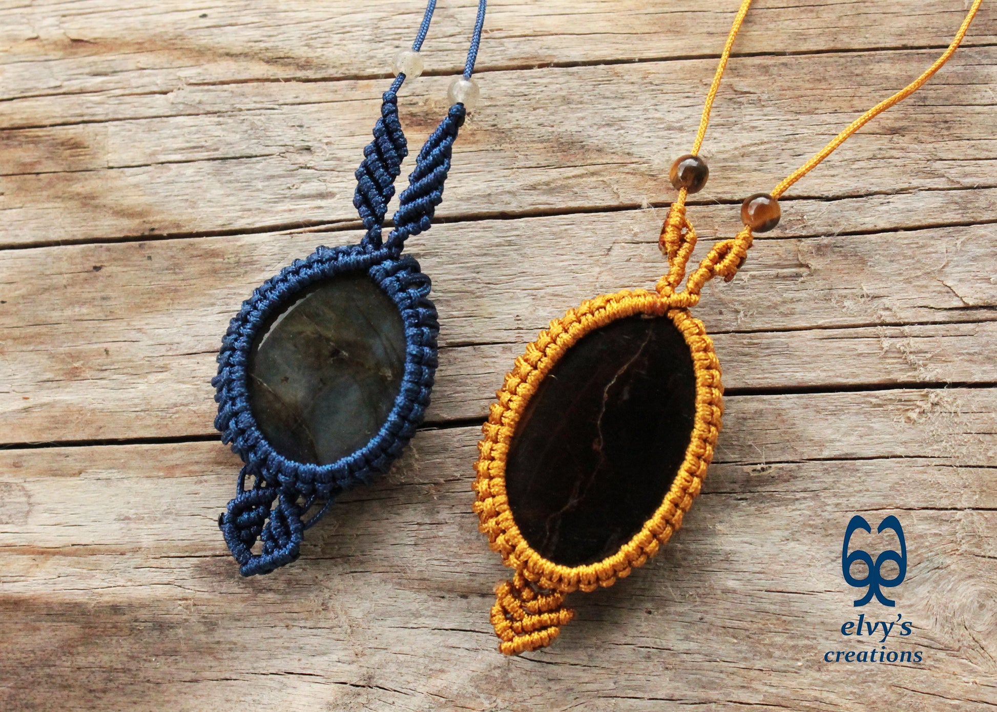 Blue Macrame Necklace Labradorite Pendant Lace Macrame Wrapped Gemstone