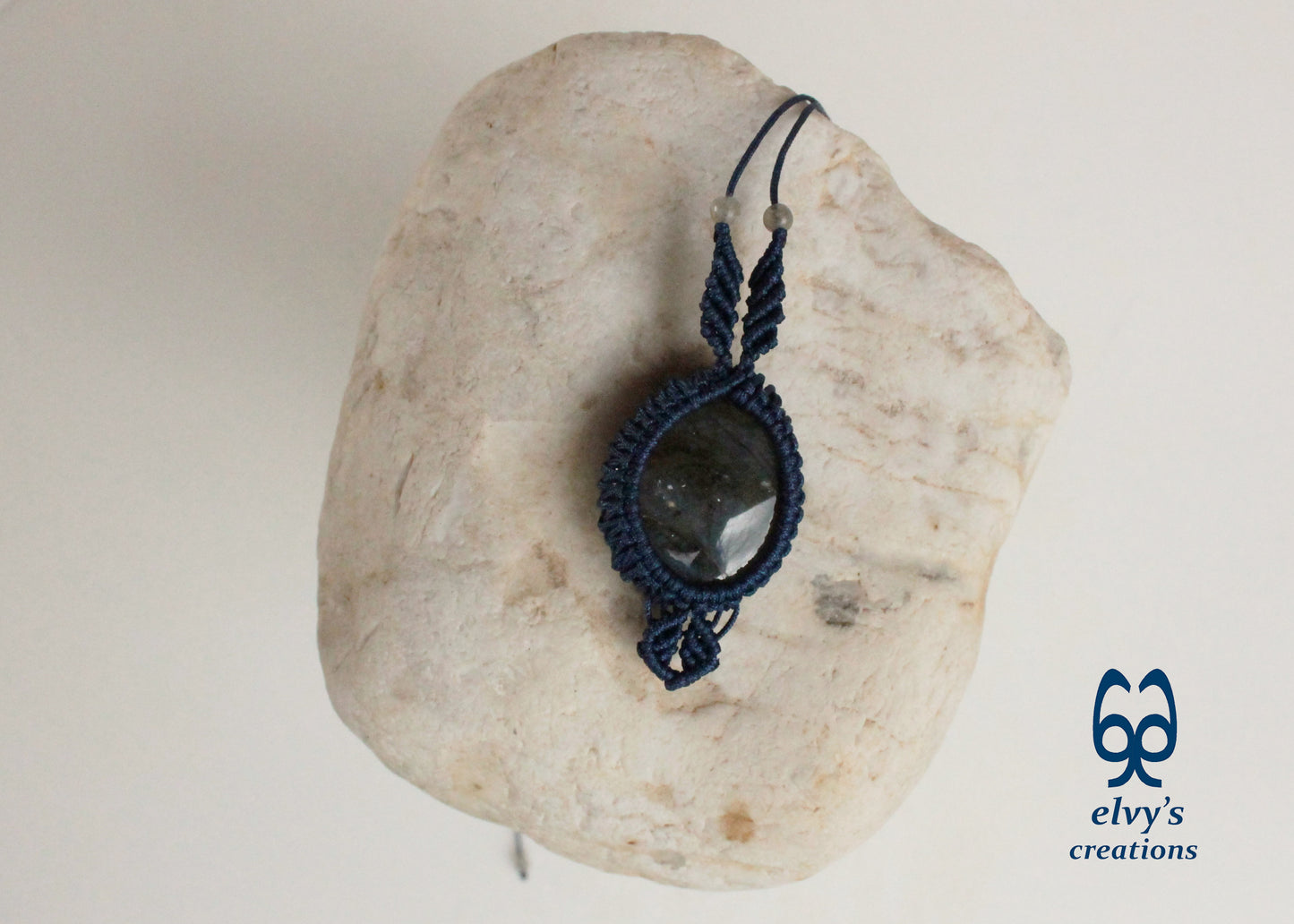 Blue Macrame Necklace Labradorite Pendant Lace Macrame Wrapped Gemstone