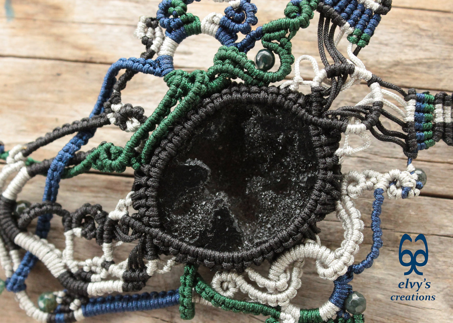 Black Agate Macrame Necklace Green Moss Agate Macrame Gemstone Necklace