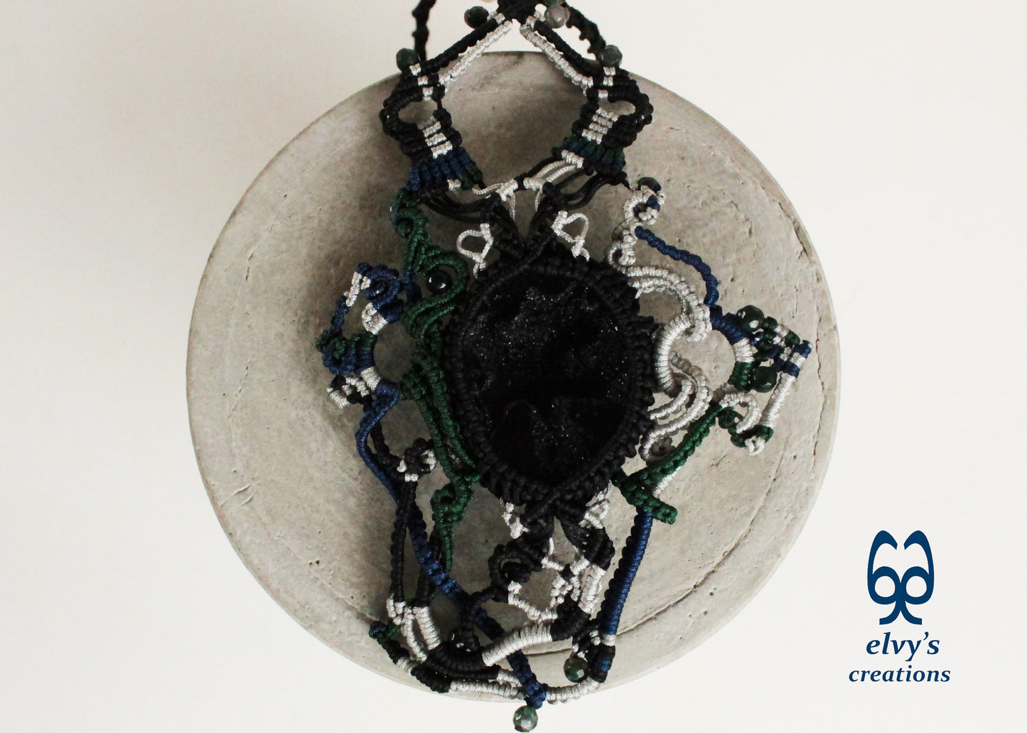 Black Agate Macrame Necklace Green Moss Agate Macrame Gemstone Necklace