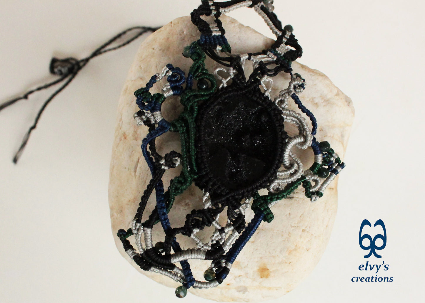 Black Agate Macrame Necklace Green Moss Agate Macrame Gemstone Necklace