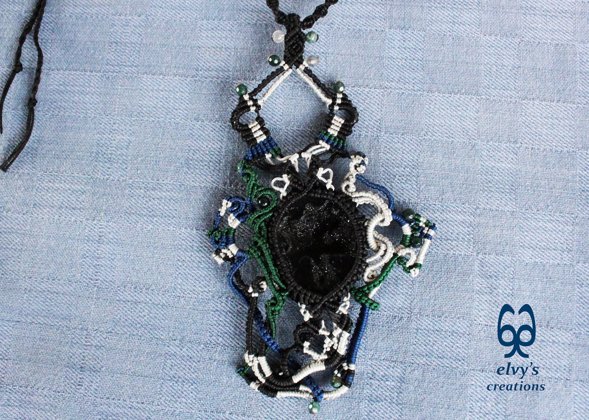 Black Agate Macrame Necklace Green Moss Agate Macrame Gemstone Necklace