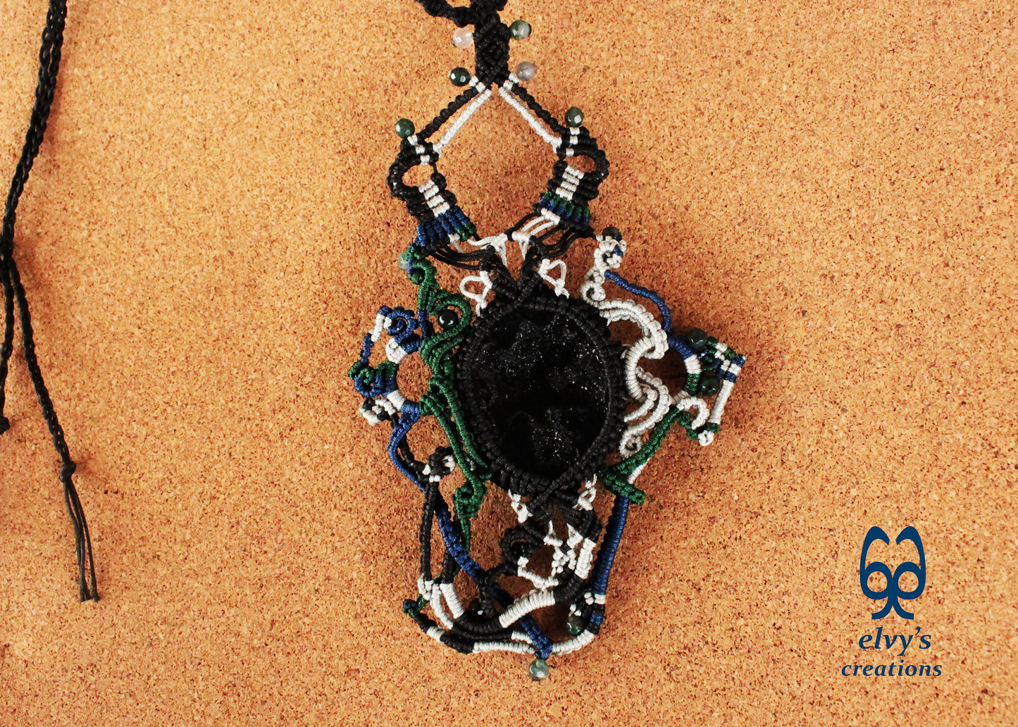 Black Agate Macrame Necklace Green Moss Agate Macrame Gemstone Necklace