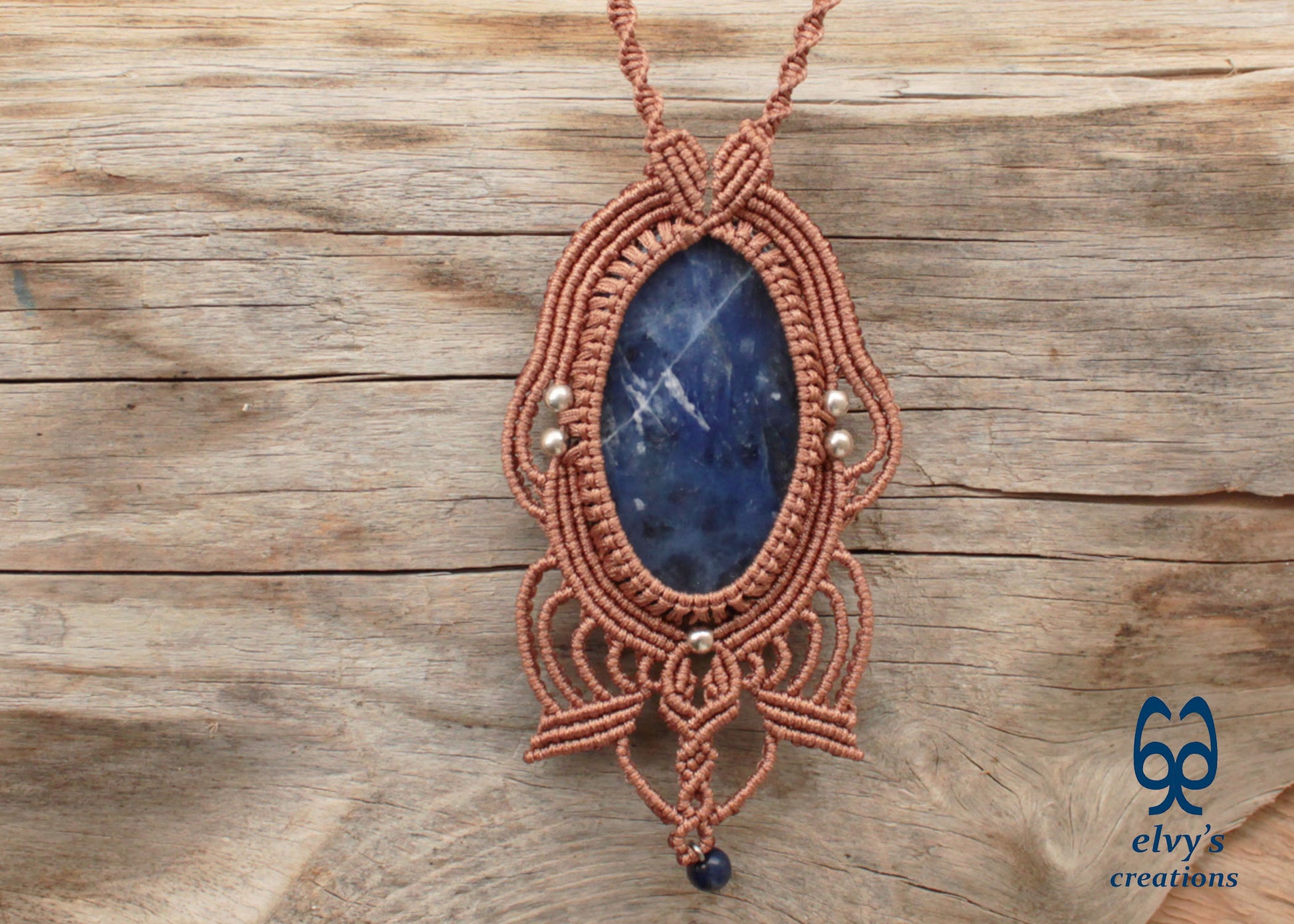 Handmade Blue Macrame Necklace with Crystal Lapis Lazuli Gemstones Sodalite Necklace Pendant