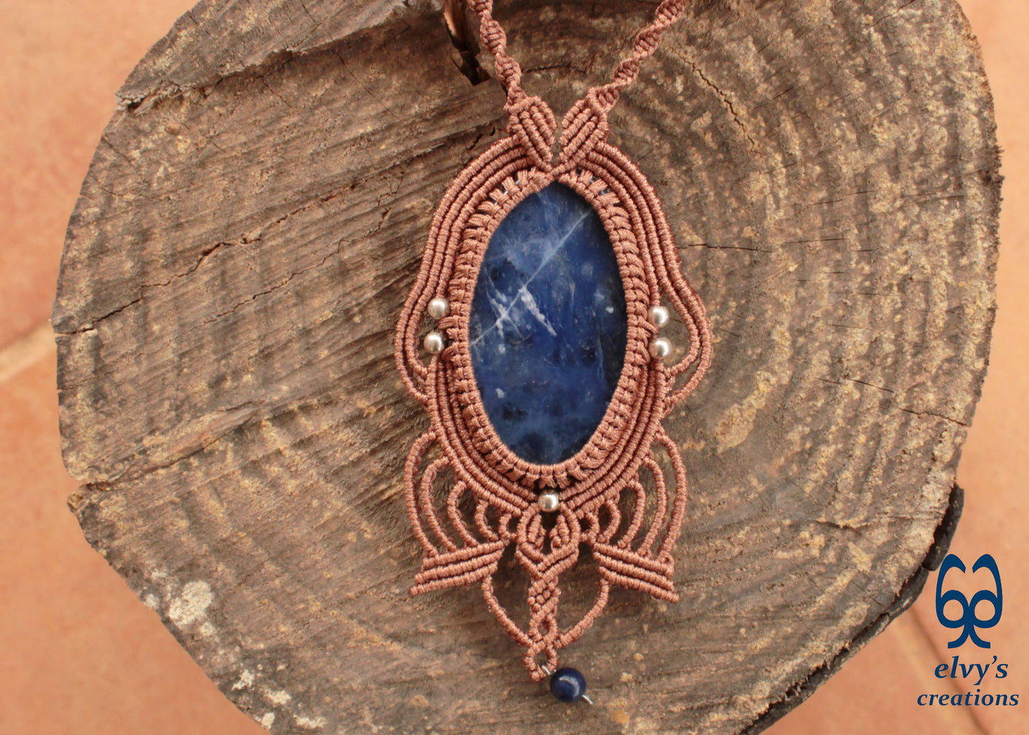 Handmade Blue Macrame Necklace with Crystal Lapis Lazuli Gemstones Sodalite Necklace Pendant