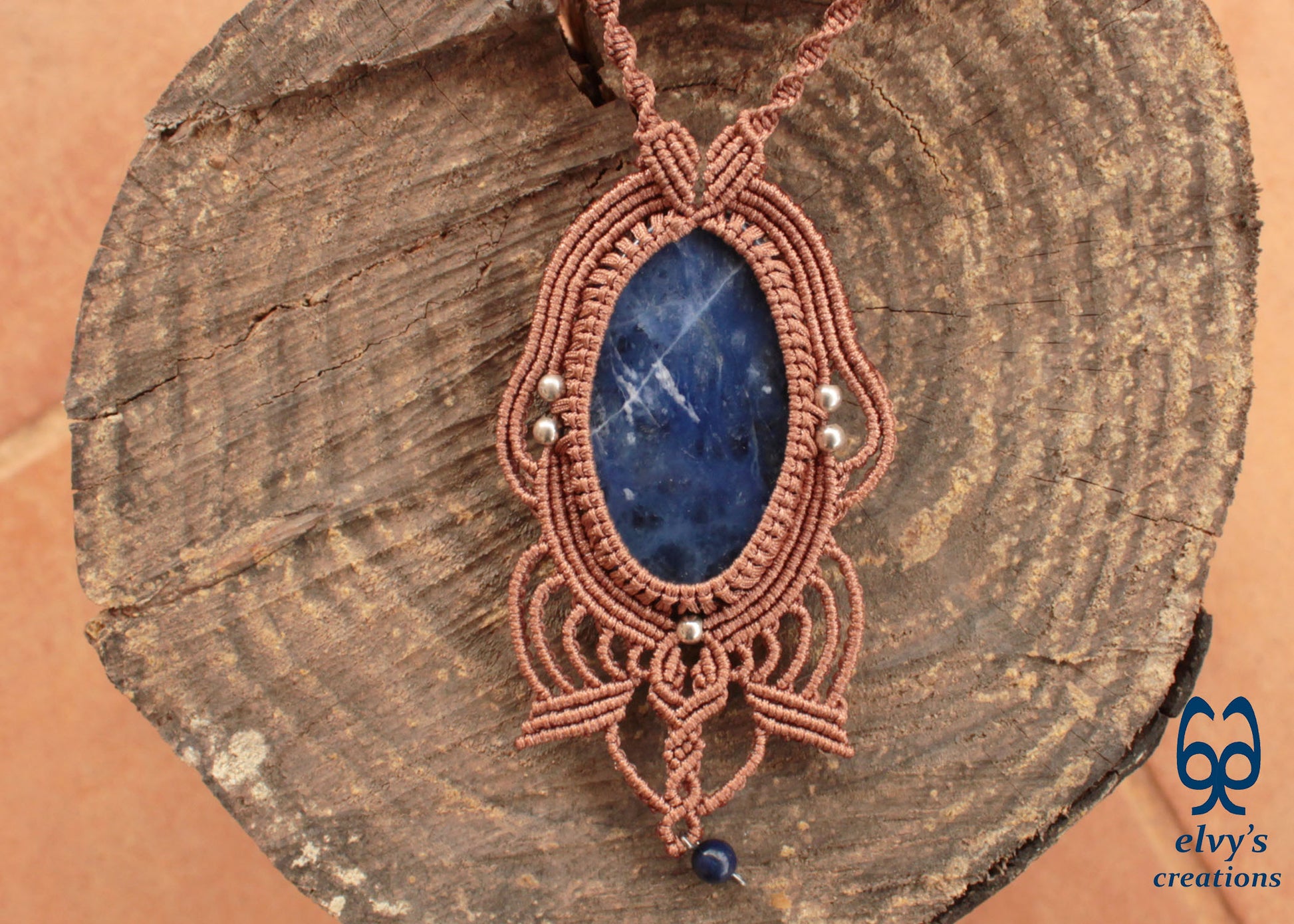 Handmade Blue Macrame Necklace with Crystal Lapis Lazuli Gemstones Sodalite Necklace Pendant