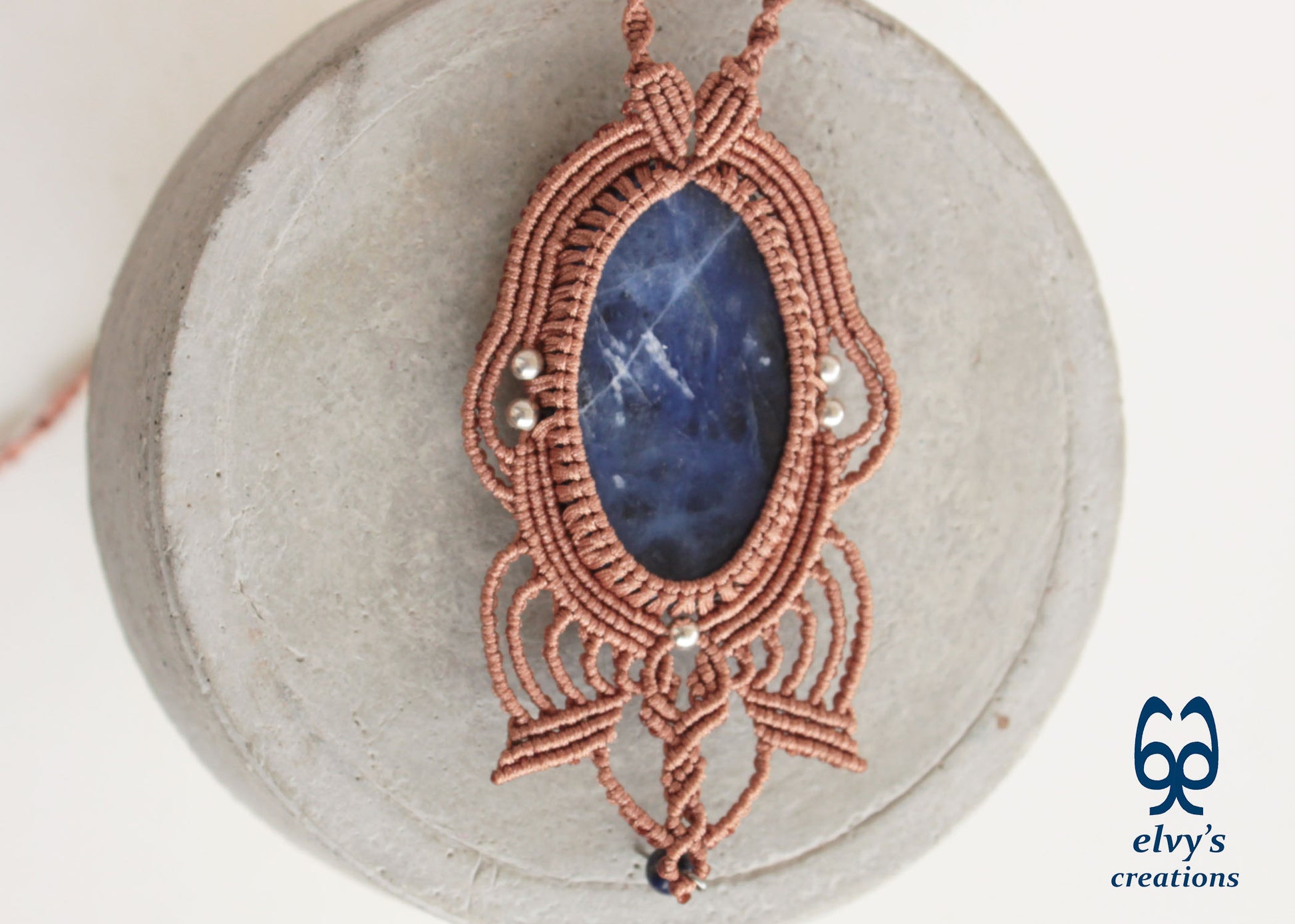 Handmade Blue Macrame Necklace with Crystal Lapis Lazuli Gemstones Sodalite Necklace Pendant