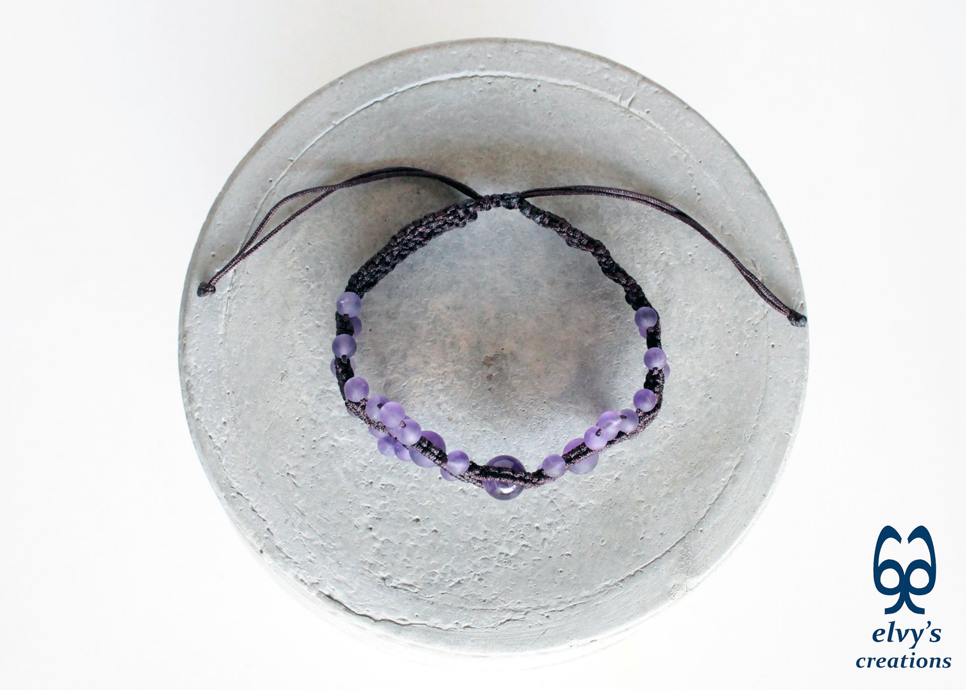 Amethyst Macrame Bracelet, Gemstone Beaded Cuff, Unique Birthday Gift for Women