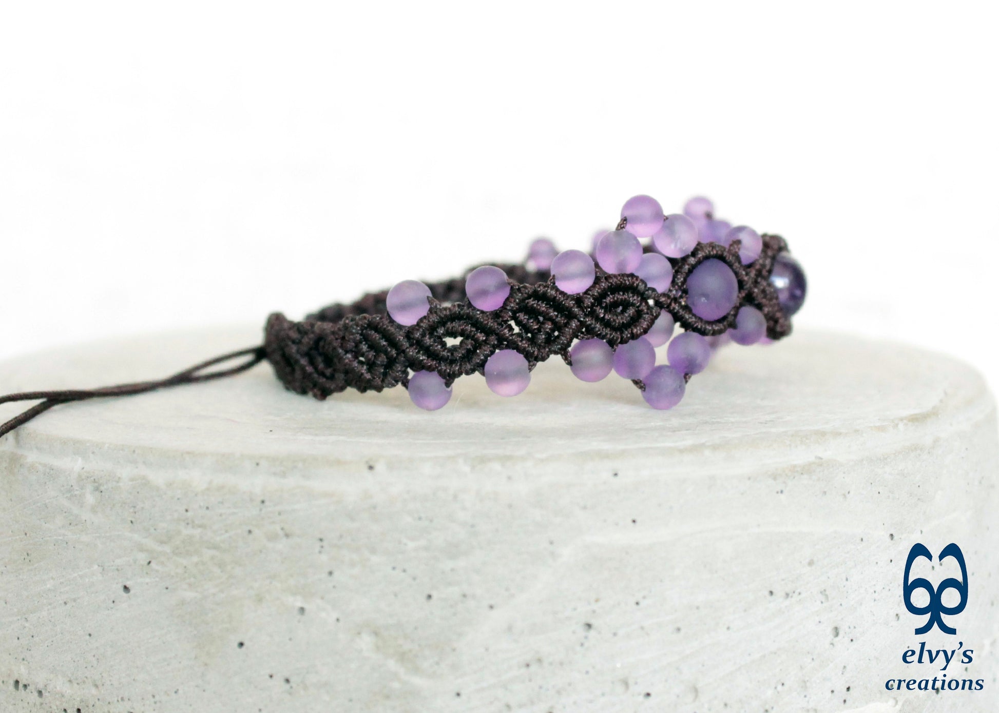 Amethyst Macrame Bracelet, Gemstone Beaded Cuff, Unique Birthday Gift for Women