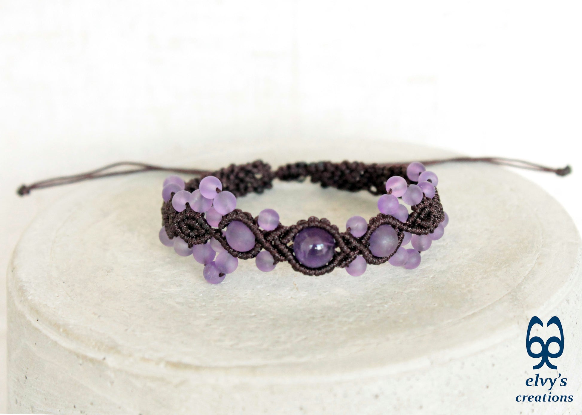 Amethyst Macrame Bracelet, Gemstone Beaded Cuff, Unique Birthday Gift for Women