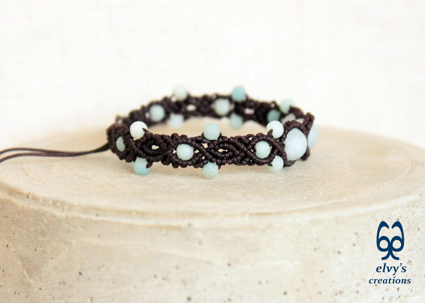 Blue Macrame Bracelet with Amazonite Gemstone Adjustable Unique Birthday Gift for Women