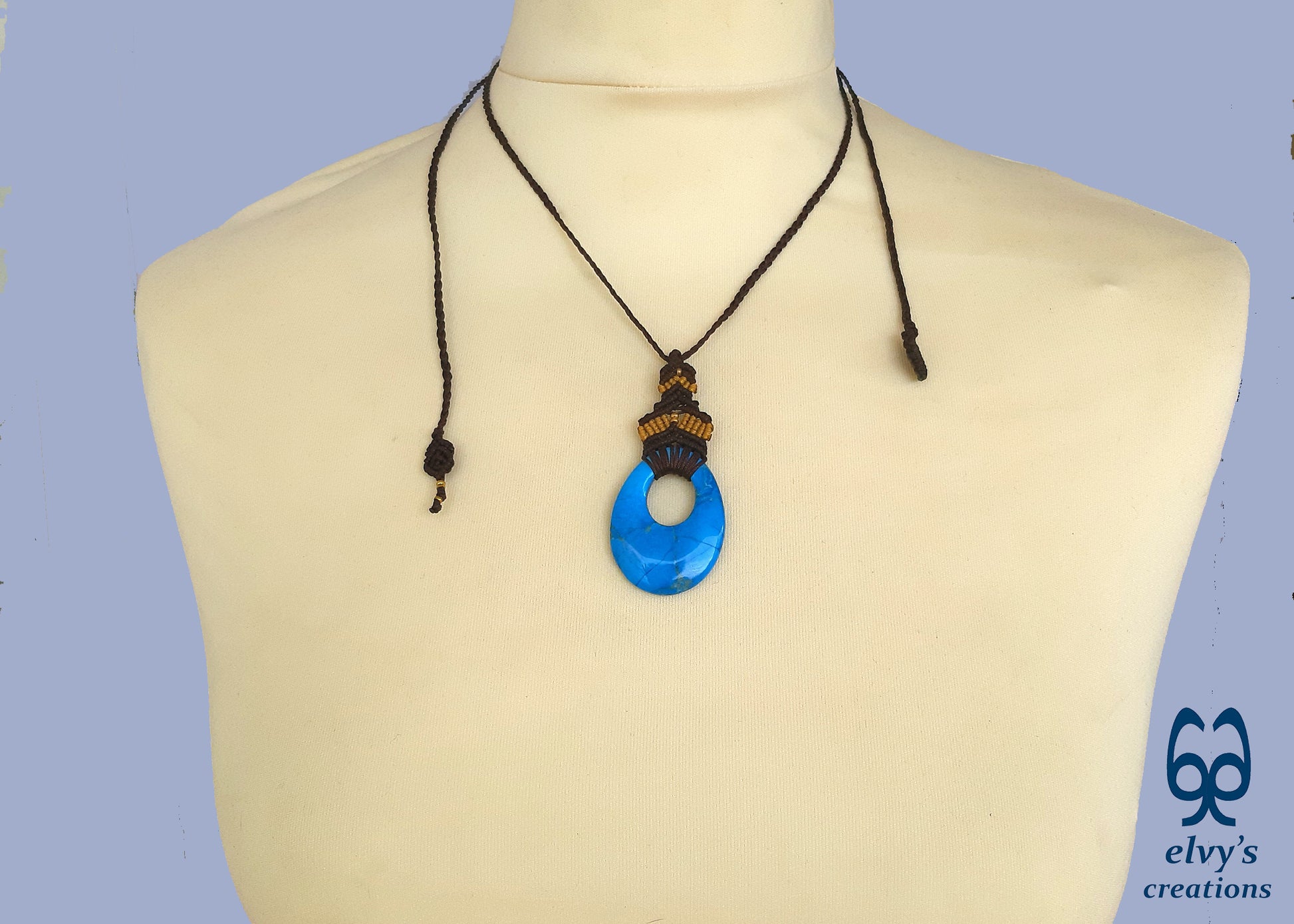 Turquoise Macrame Necklace, Beaded Macrame Choker, Unique Birthday Gift for Women
