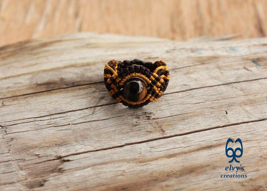 Brown Macrame Ring Tiger Eye Gemstone