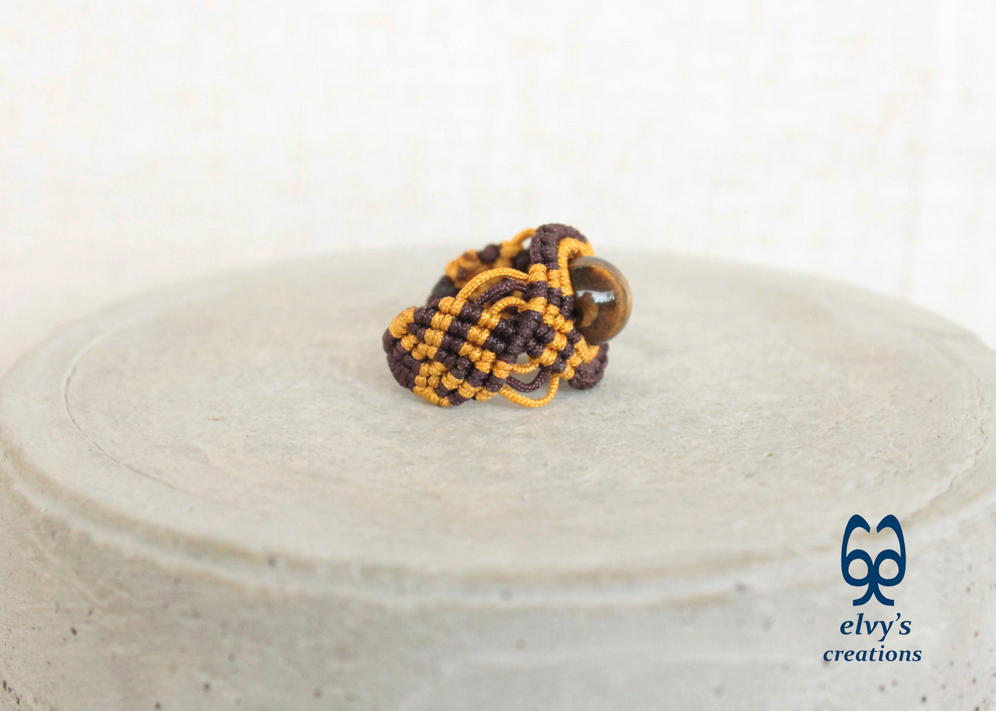 Brown Macrame Ring Tiger Eye Gemstone