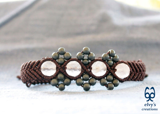 Handmade Macrame Bracelet, Gemstone Beaded Cuff, Unique Birthday Gift for Women