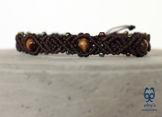 Handmade Macrame Bracelet, Gemstone Beaded Cuff, Unique Birthday Gift for Women or Men