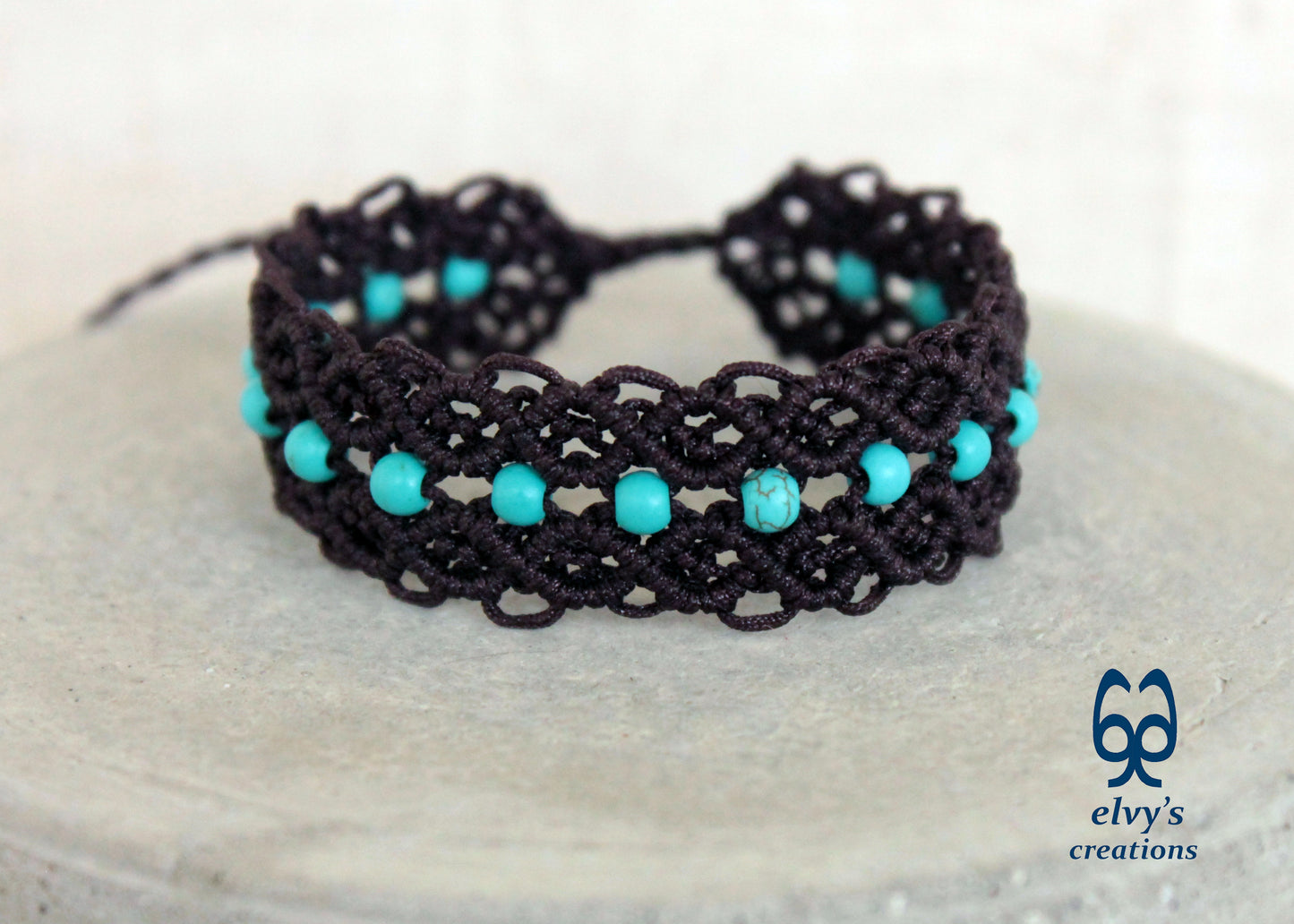 Brown Macrame Bracelet Turquoise Gemstones Adjustable Cuff Bracelet with Healing Gemstones Gift for Women