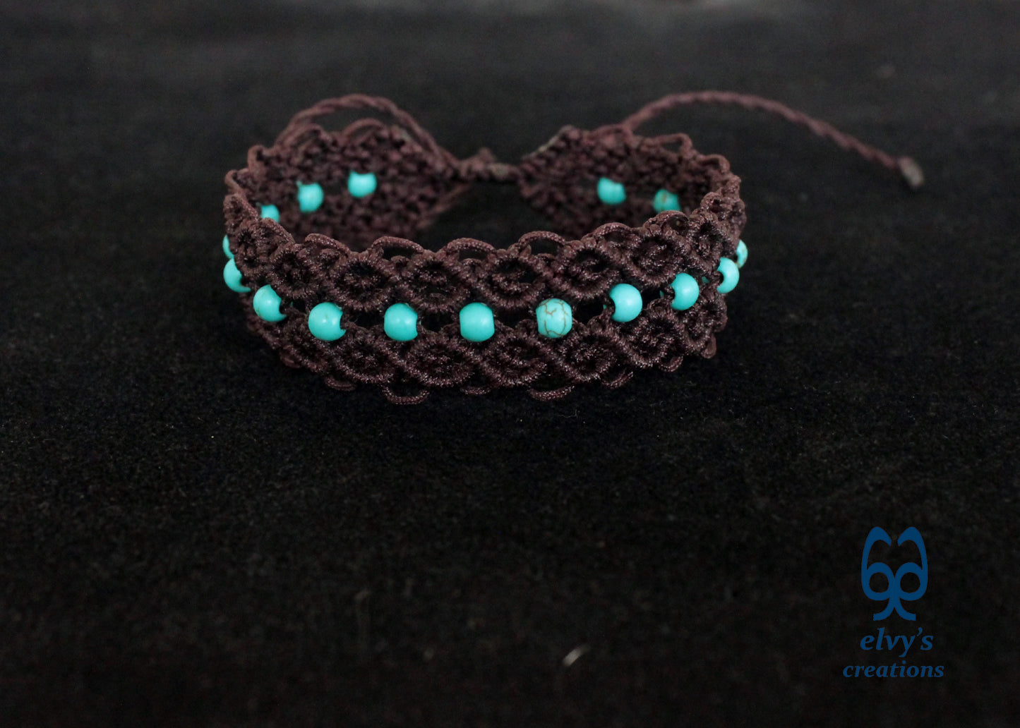 Brown Macrame Bracelet Turquoise Gemstones Adjustable Cuff Bracelet with Healing Gemstones Gift for Women