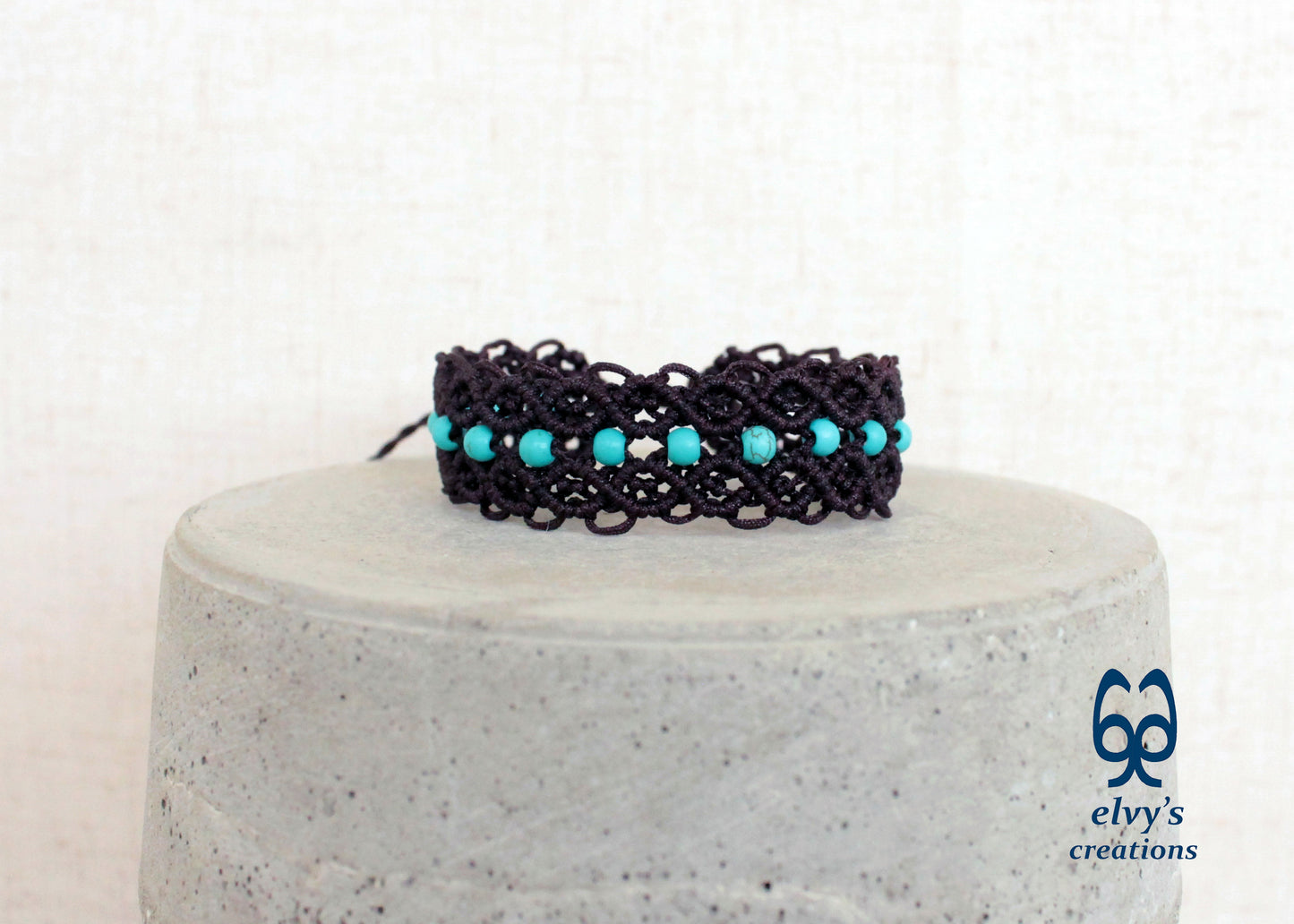 Brown Macrame Bracelet Turquoise Gemstones Adjustable Cuff Bracelet with Healing Gemstones Gift for Women