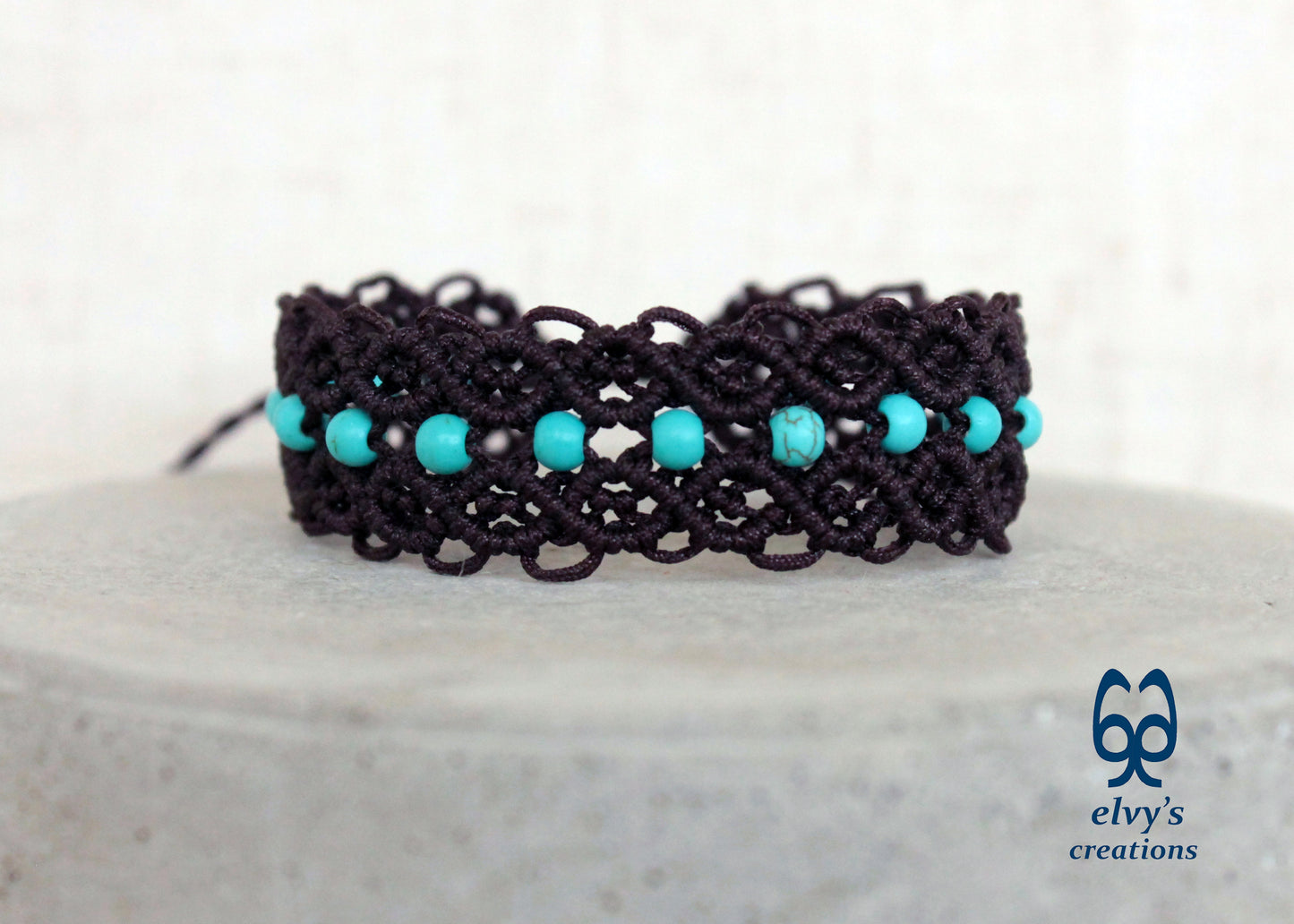 Brown Macrame Bracelet Turquoise Gemstones Adjustable Cuff Bracelet with Healing Gemstones Gift for Women